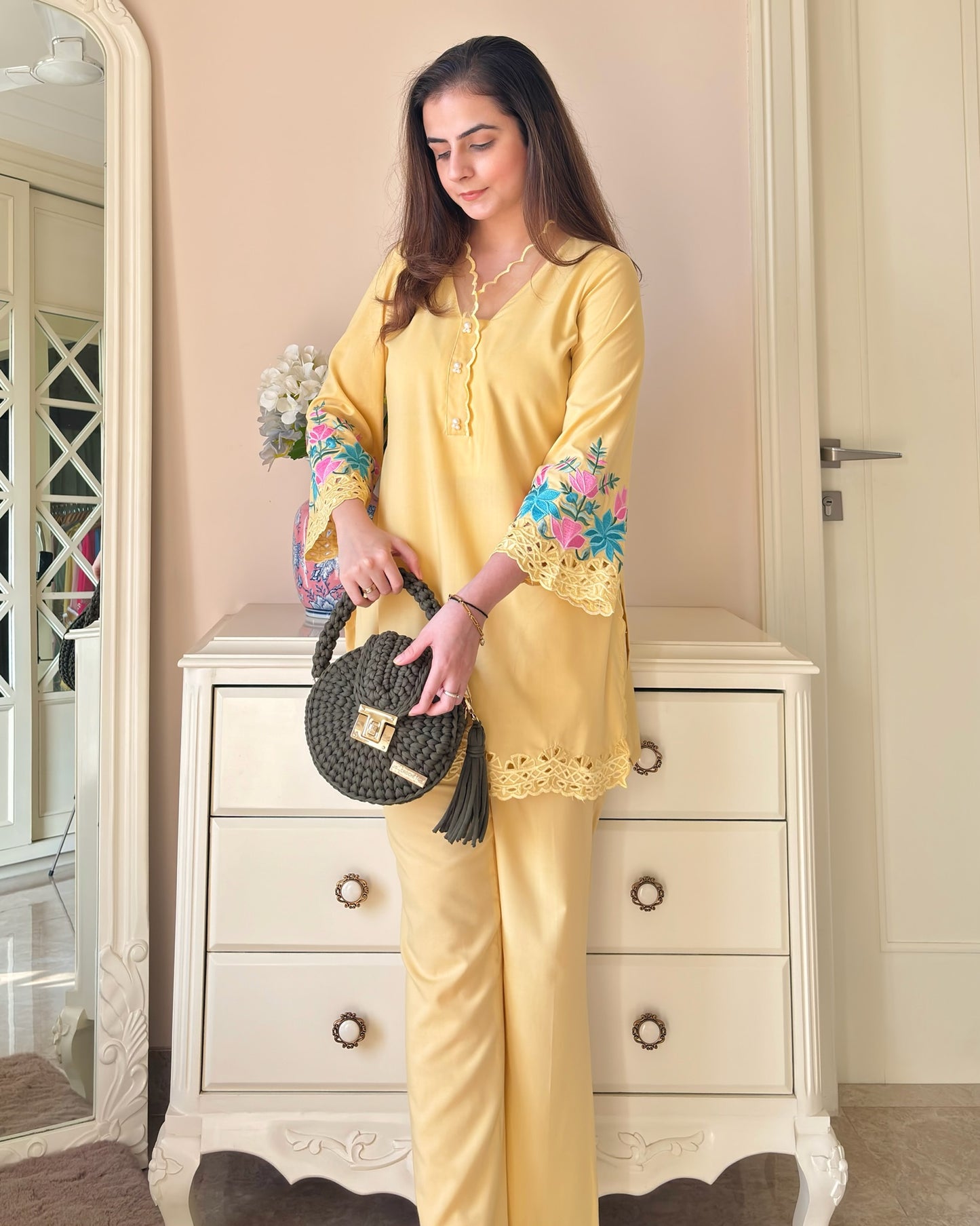 Sunlit Bloom Embroidered Cotton Co-ord Set