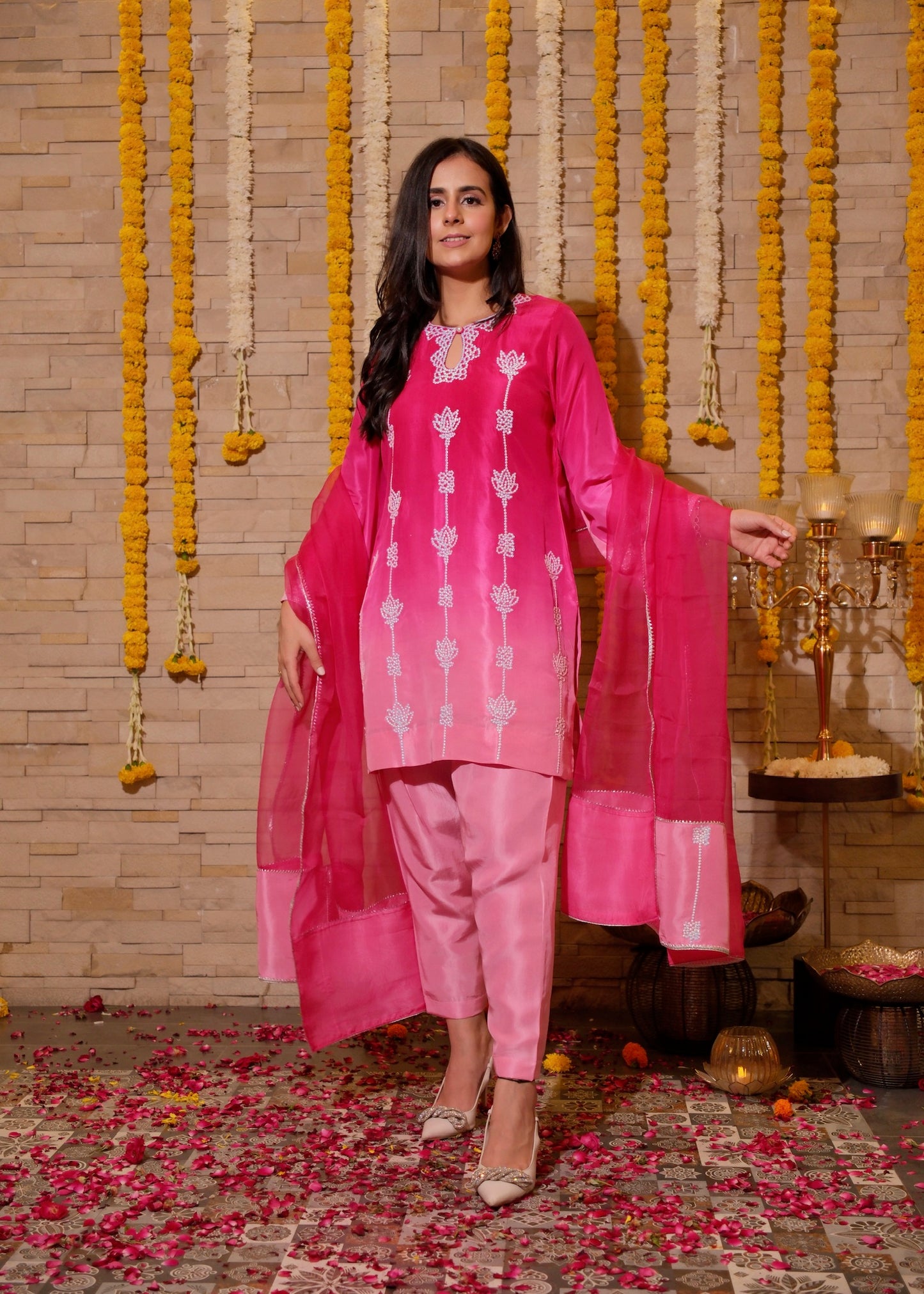 Sitara- Pink Ombre Hand-Embroidered Suit