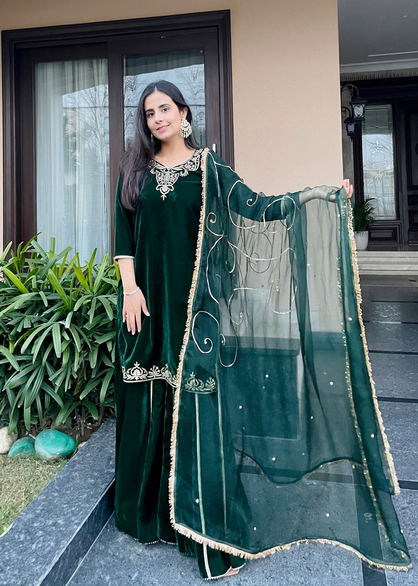Zarina- Emerald Green Velvet Suit