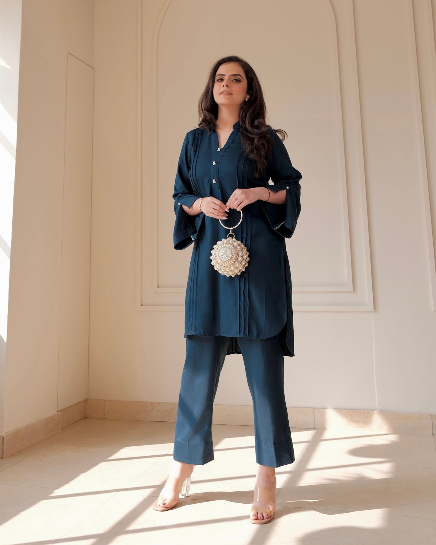 Pashmina Co-ord Set with Pearl Detailing