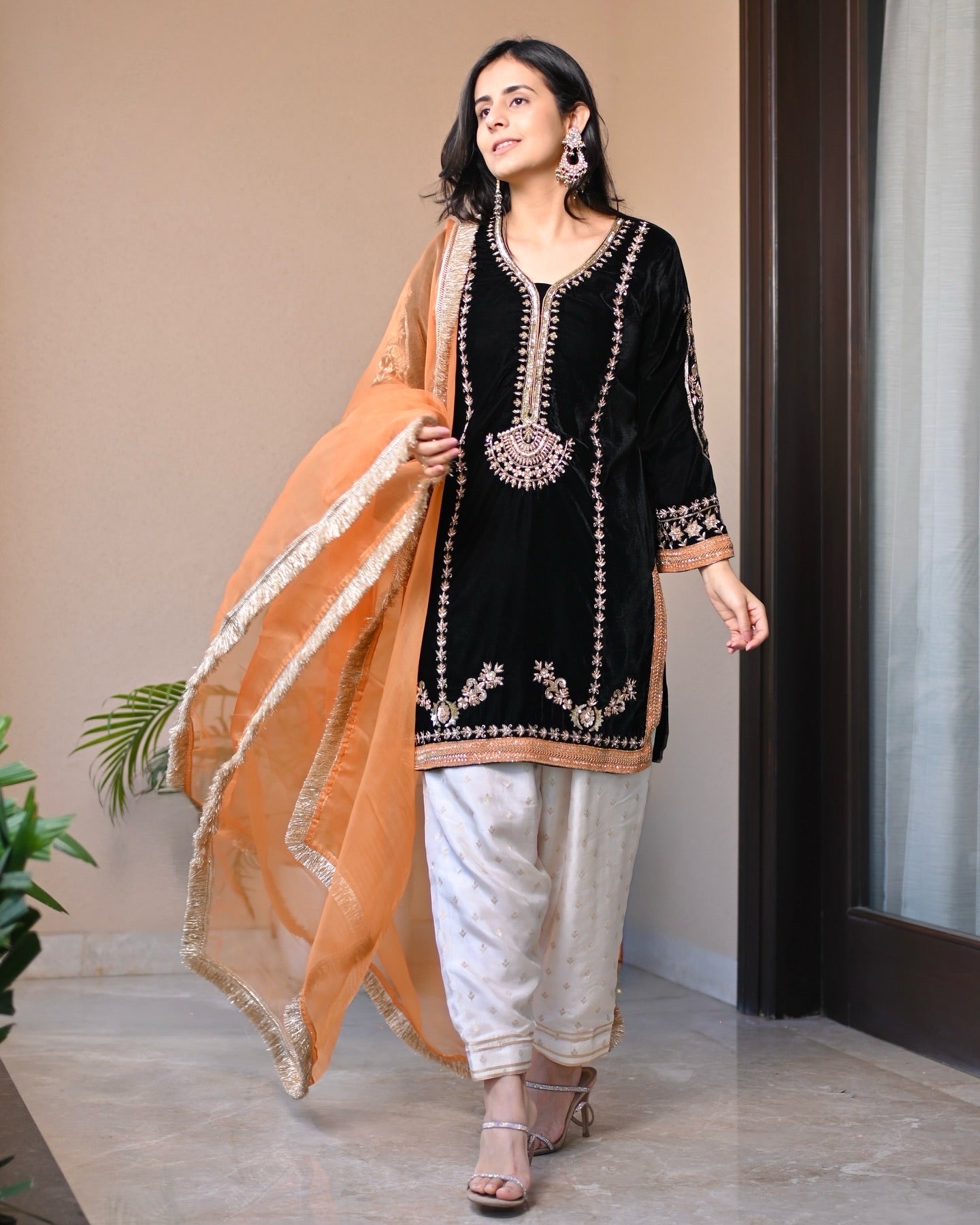 Noor- Black & Rust Velvet Suit