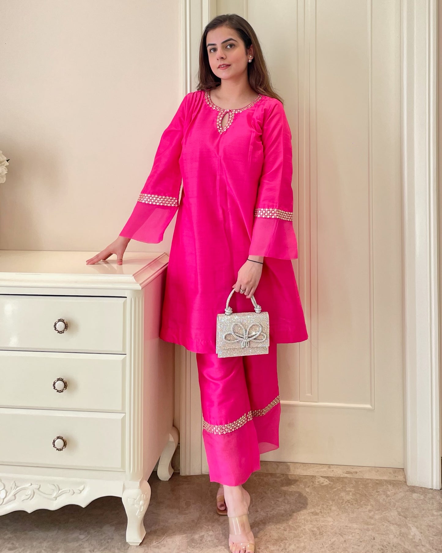 Hot Pink Dupian Silk Ensemble