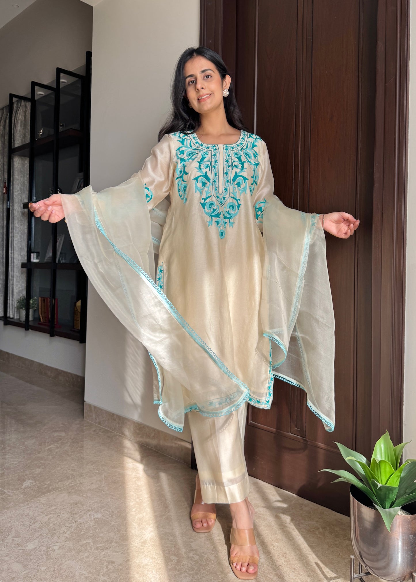 Firdaus Blue – Chanderi Suit Set