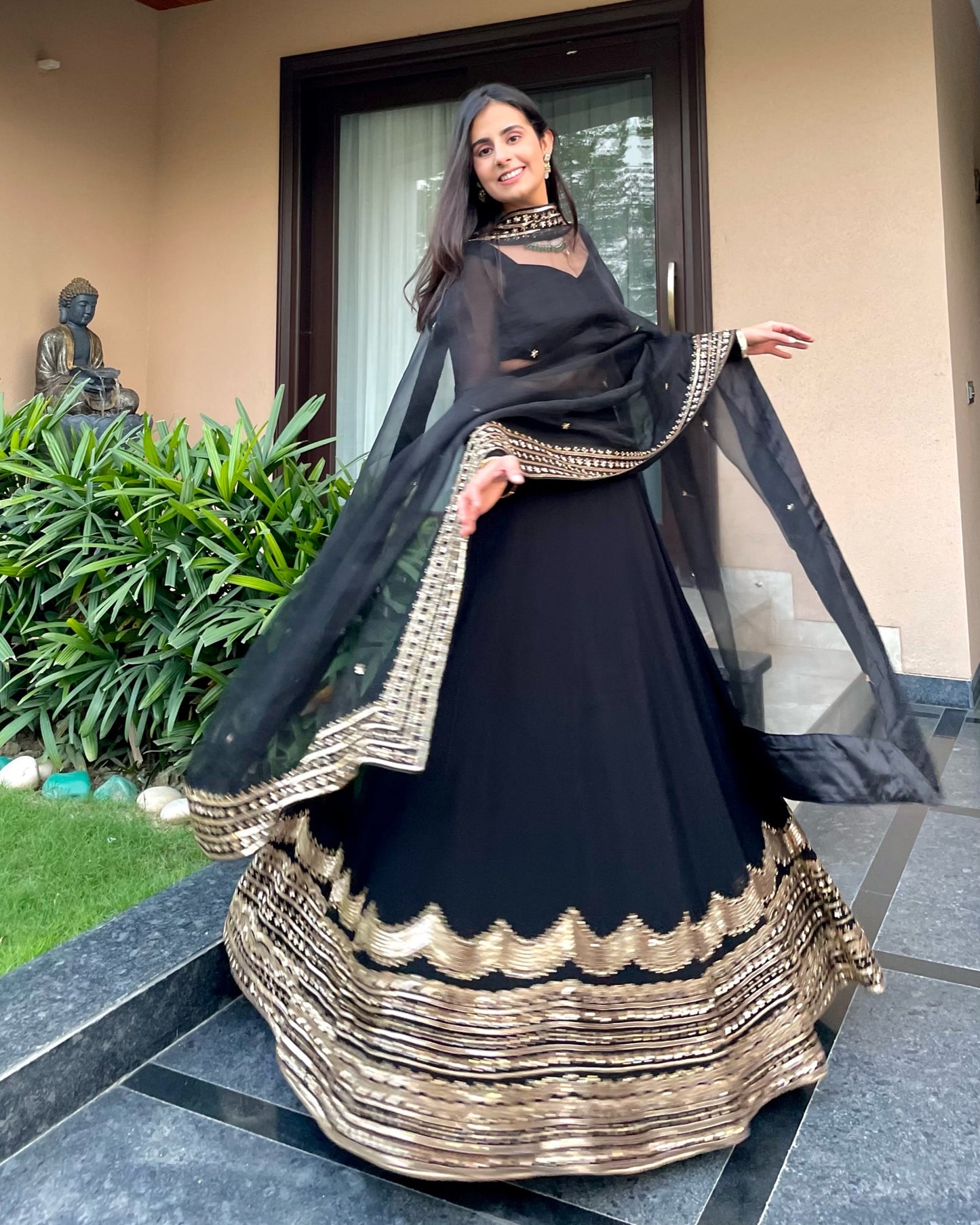 TARA- Black Georgette Lehenga with Hand Embroidery