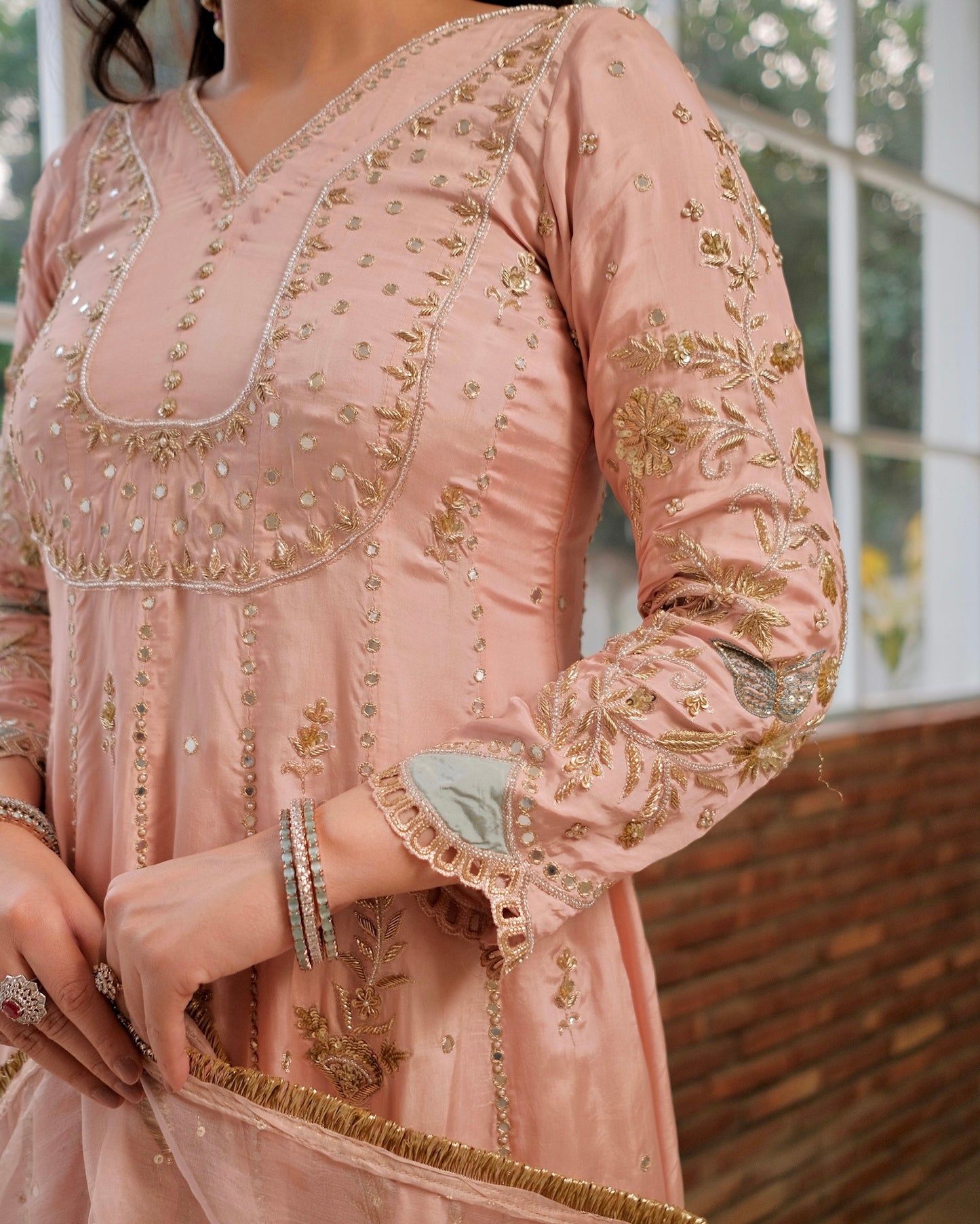 Blush Pink Hand-Embroidered Anarkali Set