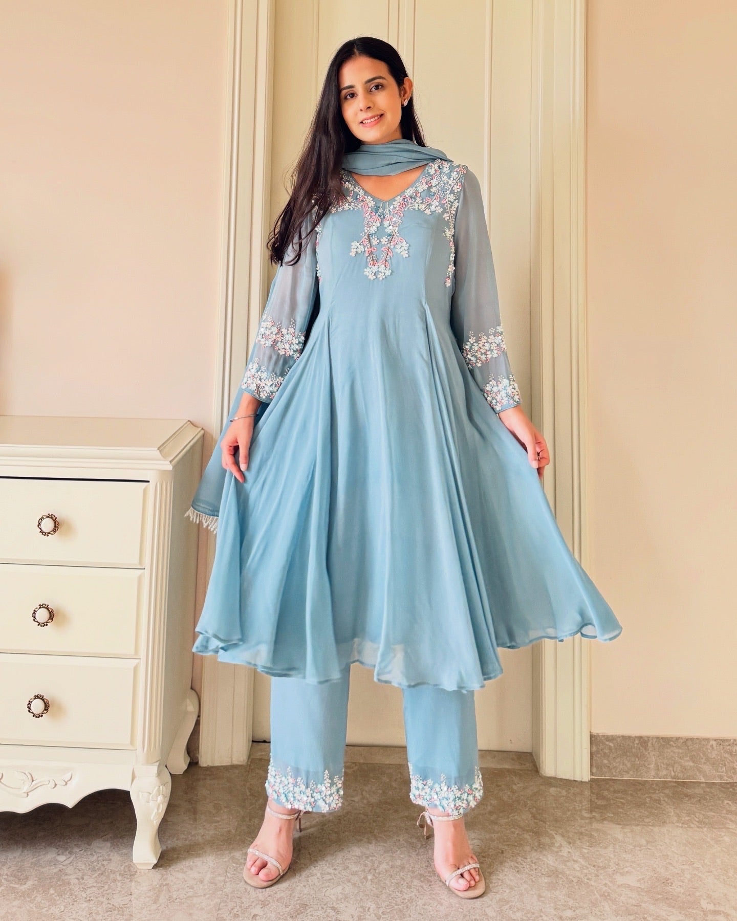 Serene Blue Embroidered Anarkali Set