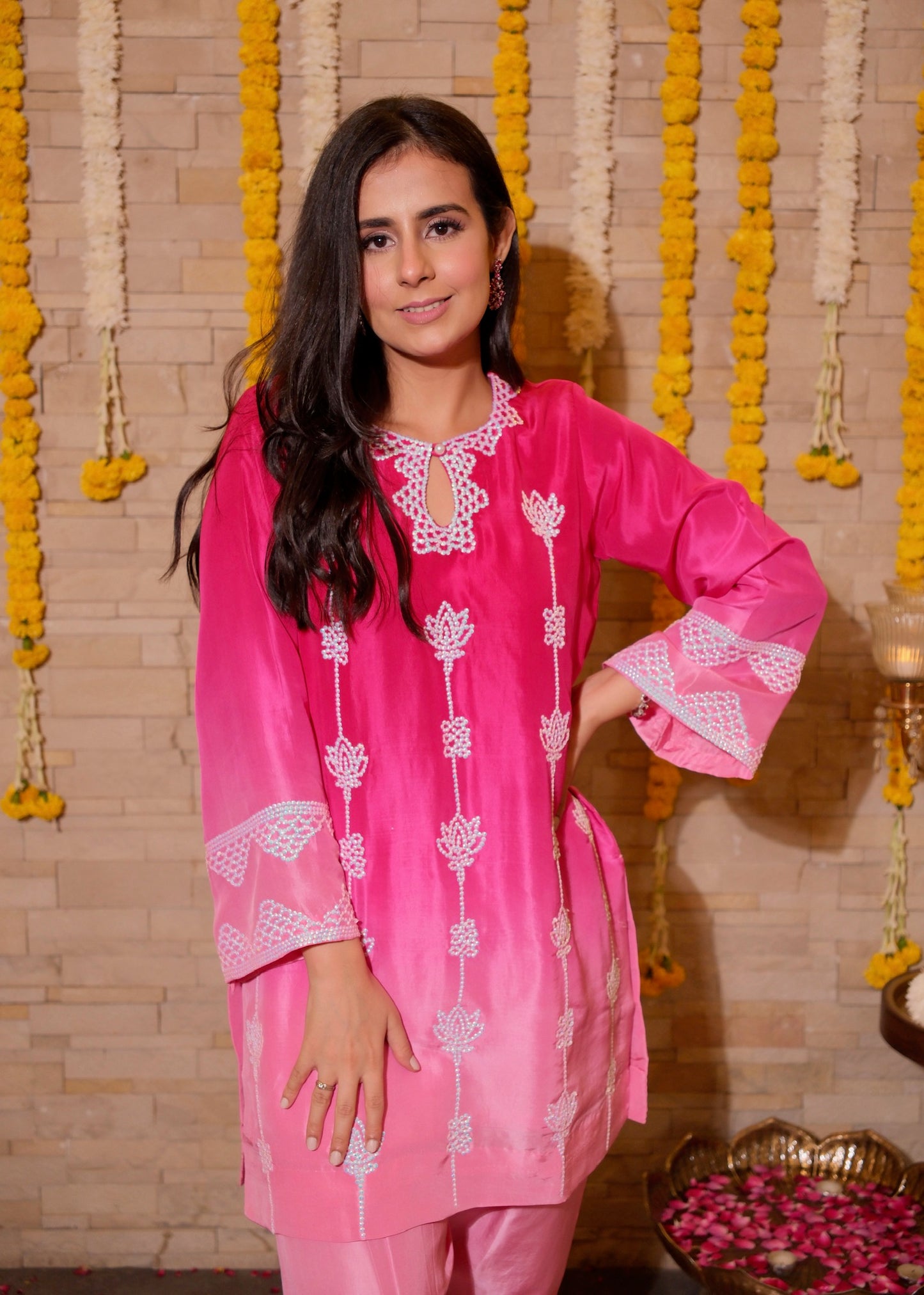 Sitara- Pink Ombre Hand-Embroidered Suit