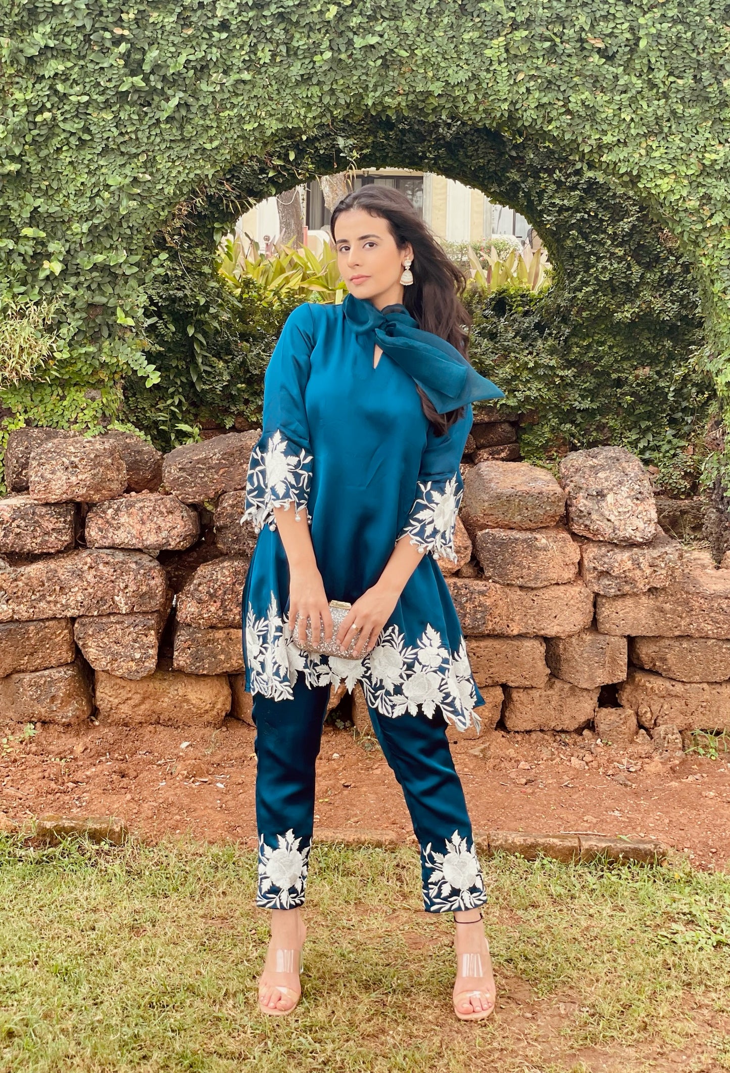 Peacock Blue Bow Co-ord Set