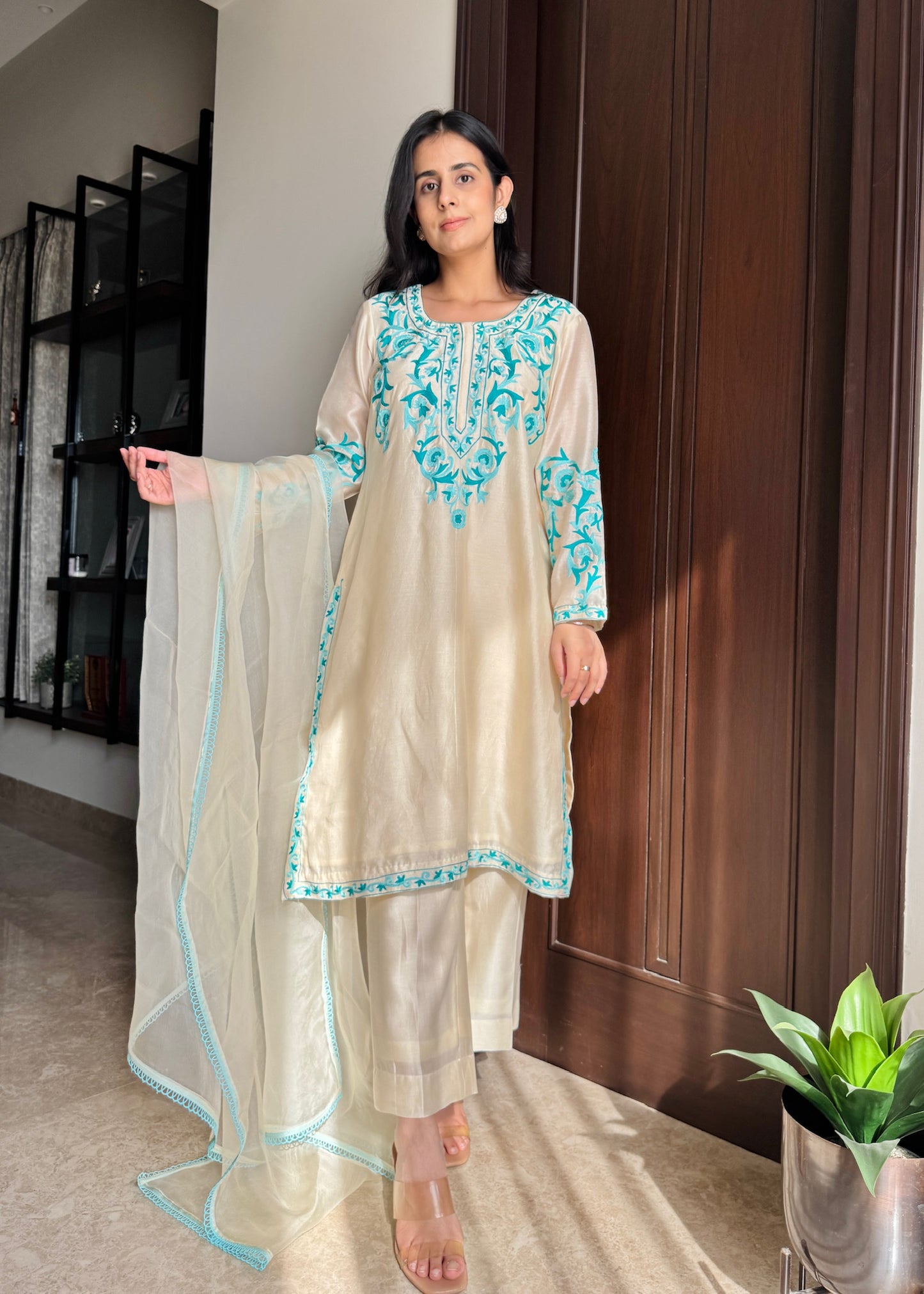 Firdaus Blue – Chanderi Suit Set
