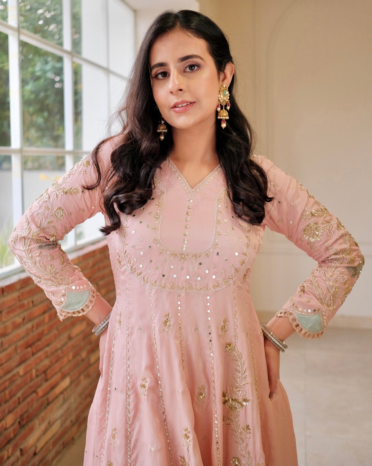 Blush Pink Hand-Embroidered Anarkali Set