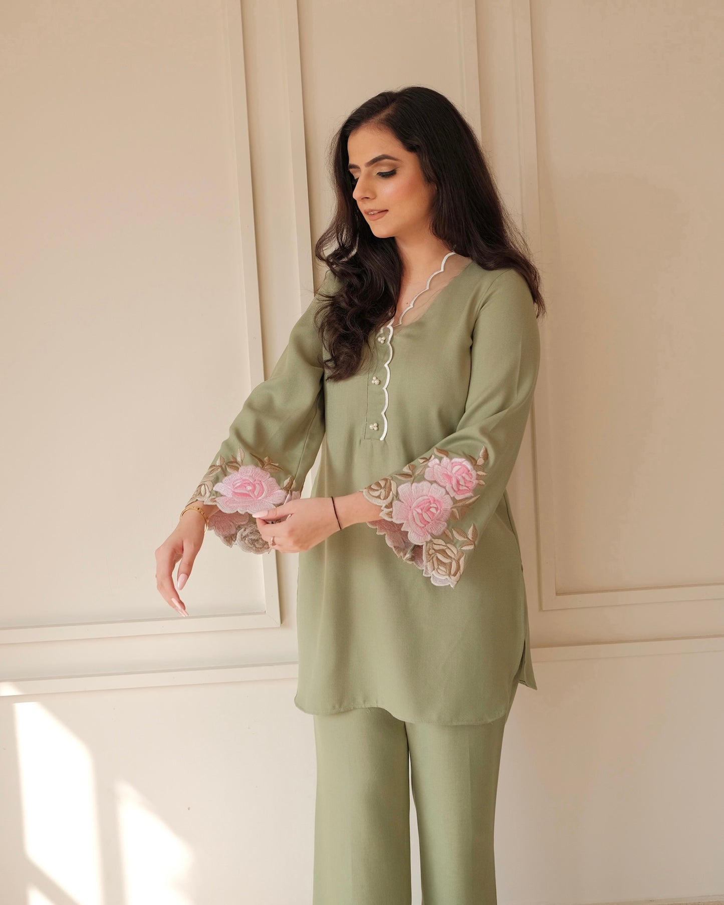 Sage Green Embroidered Co-ord Set