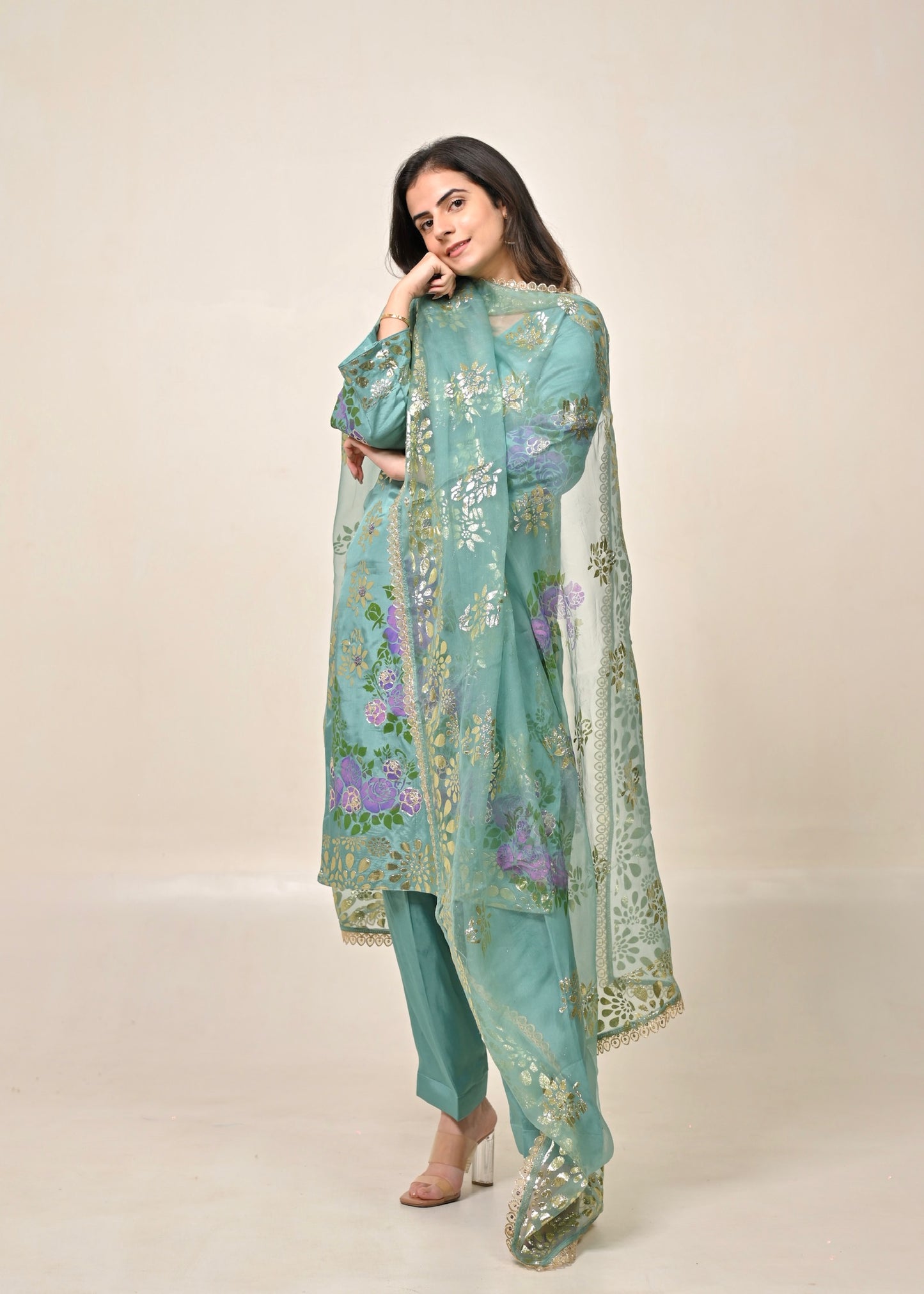Blue Bloom Pure Organza Suit