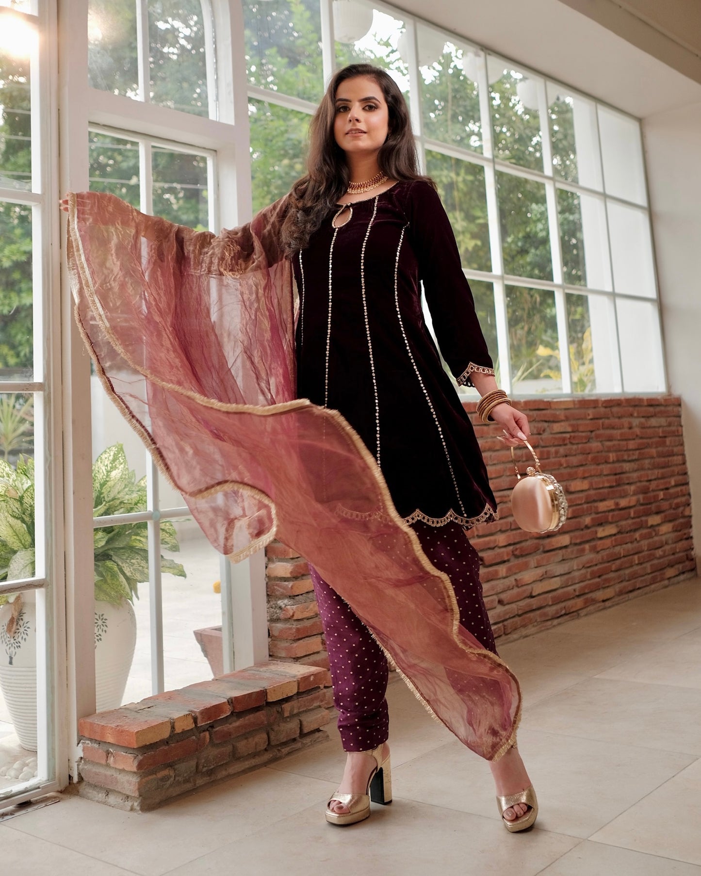 MEHROON VELVET ANARKALI