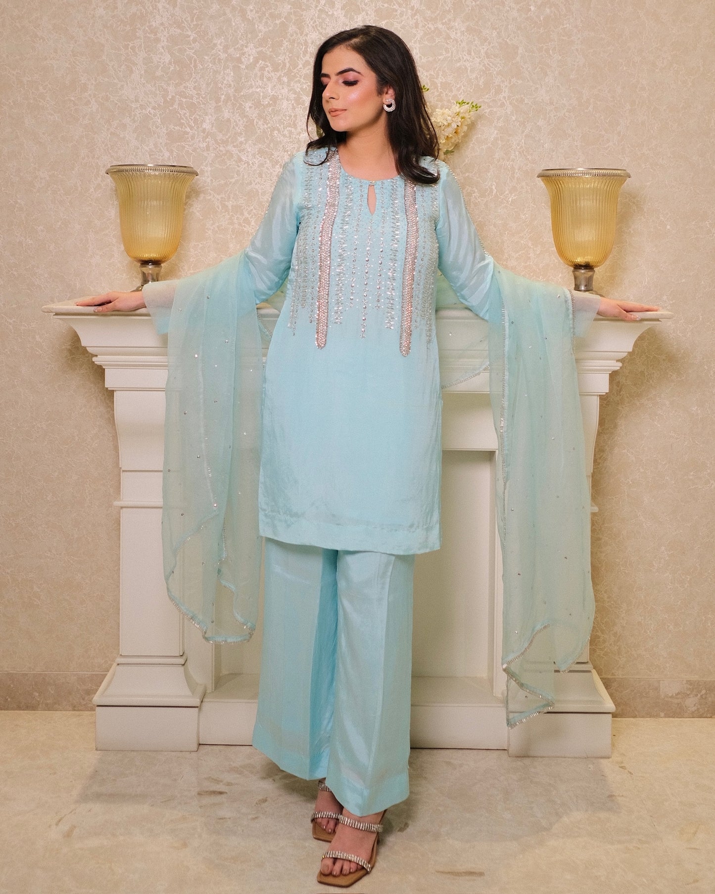 Sky Blue Silk Suit