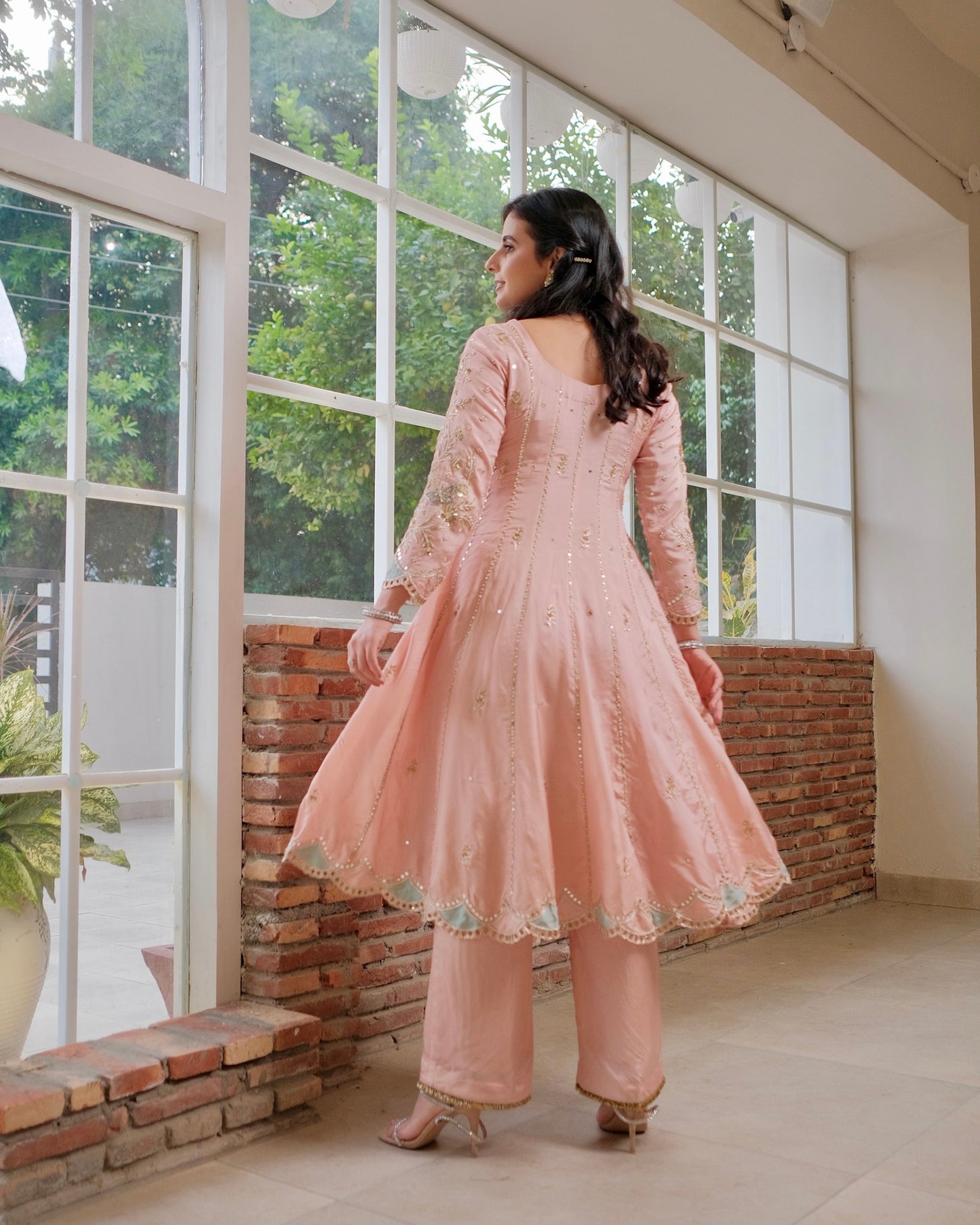 Blush Pink Hand-Embroidered Anarkali Set