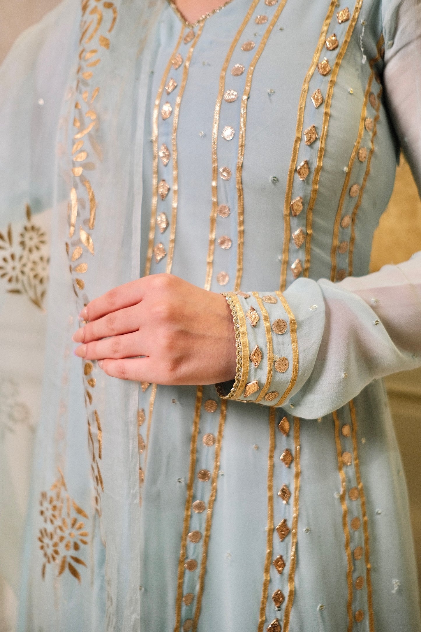 Elegant Georgette Anarkali Suit with Block printed & Hand-Painted Dupatta