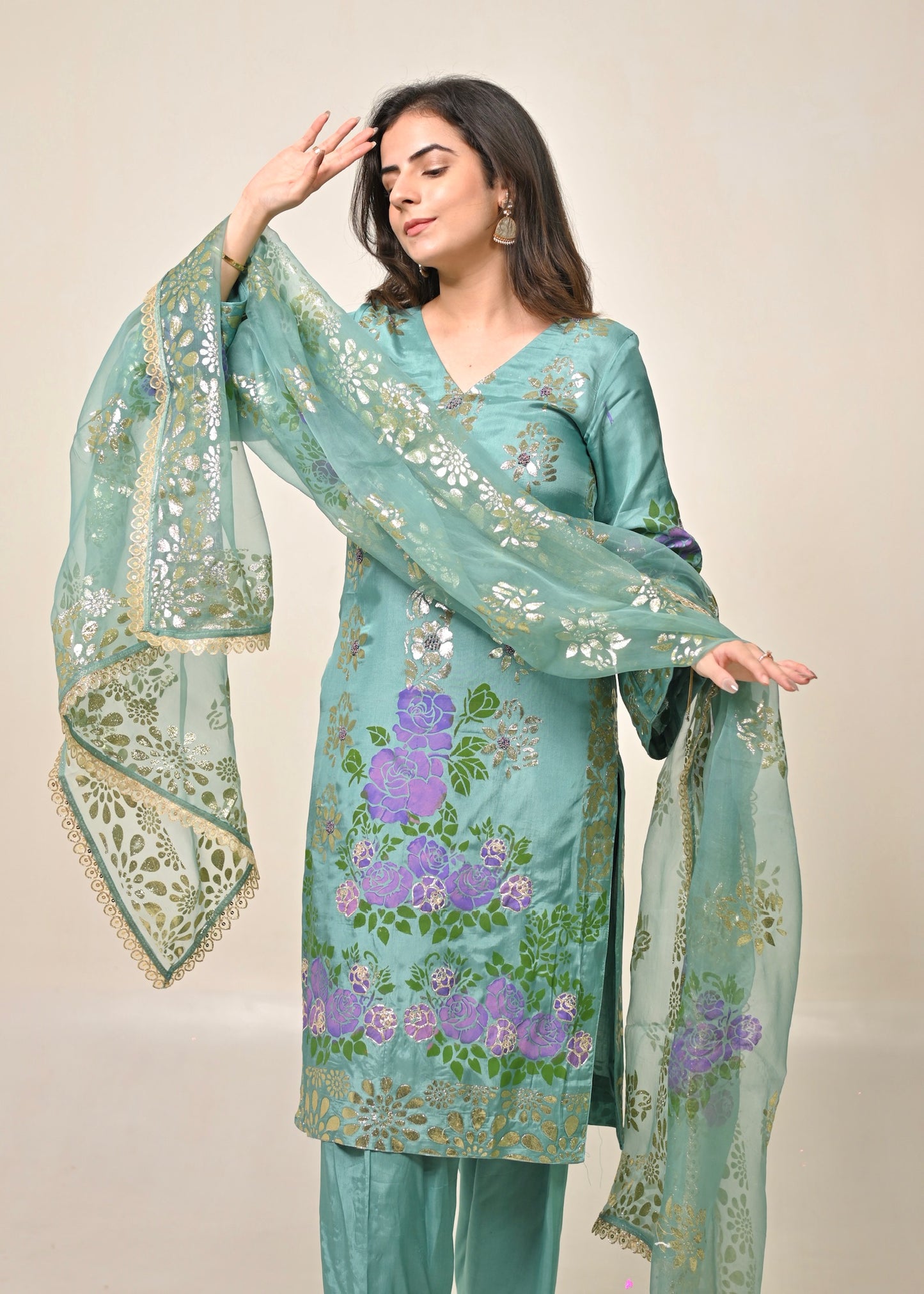 Blue Bloom Pure Organza Suit