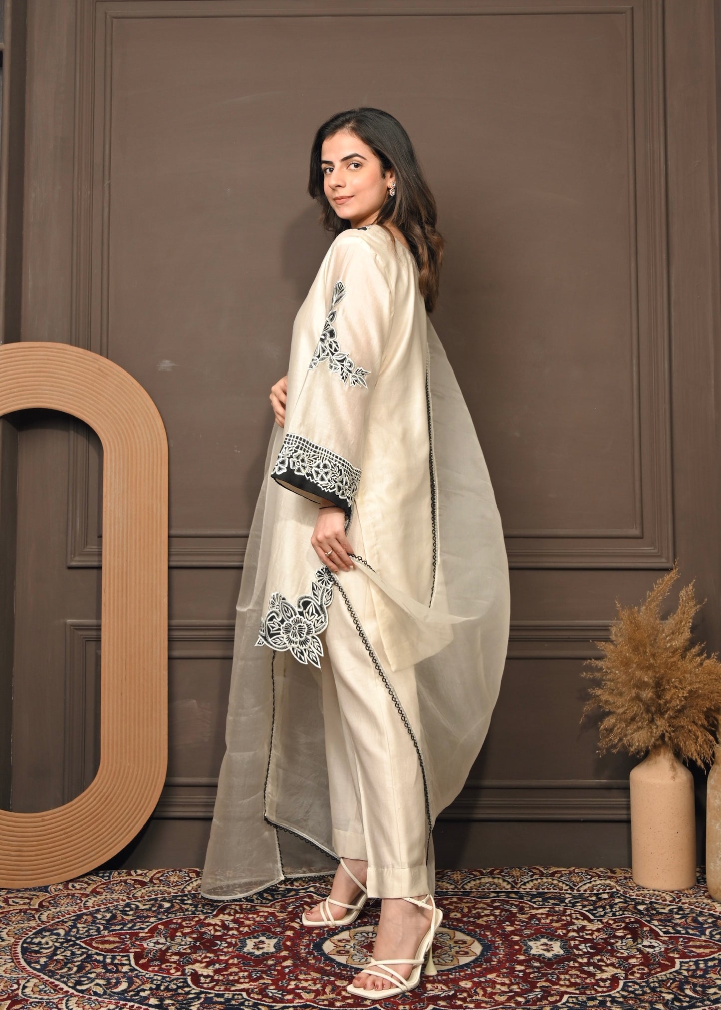 Ivory Grace- Chanderi Embroidered Suit Set