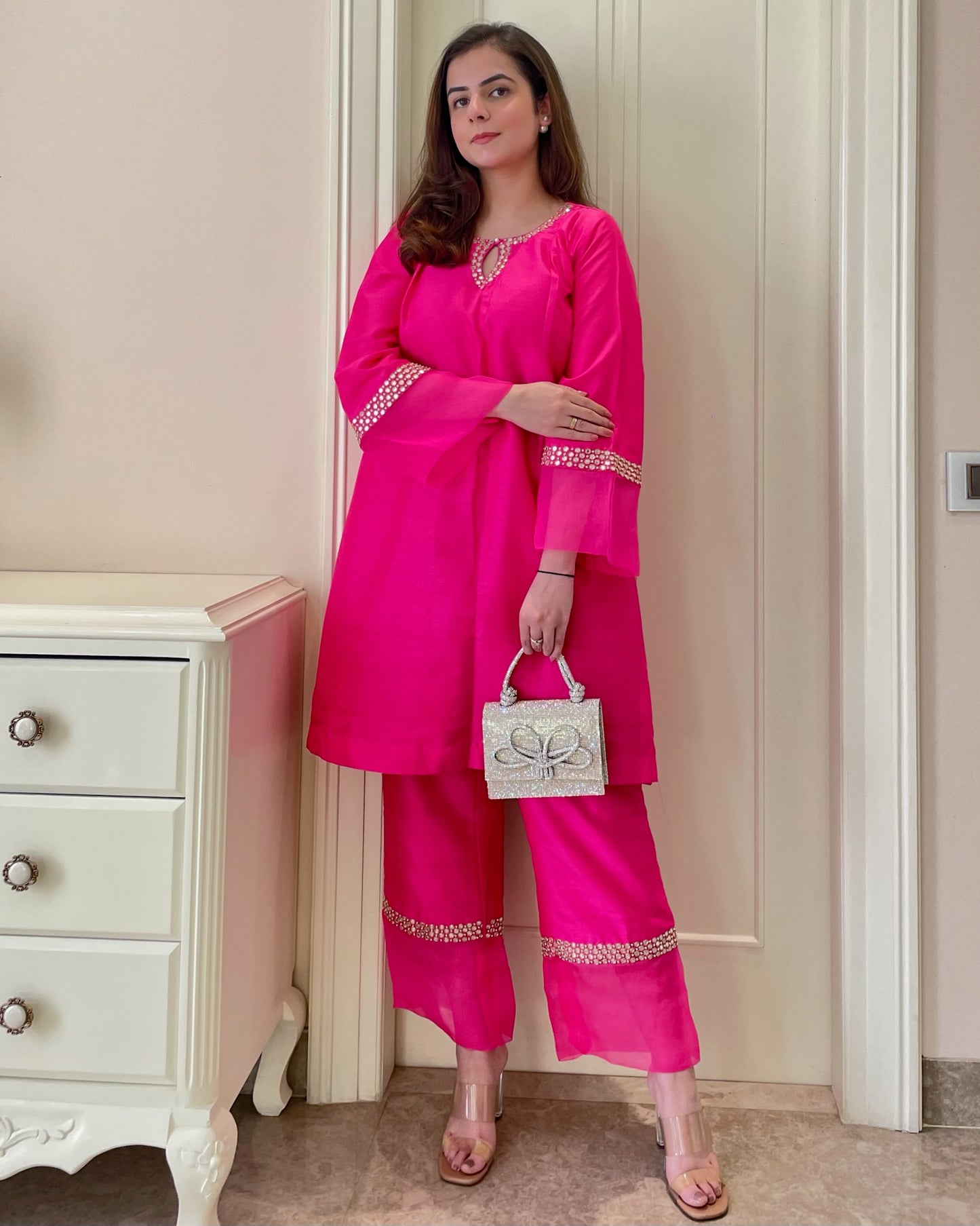 Hot Pink Dupian Silk Ensemble