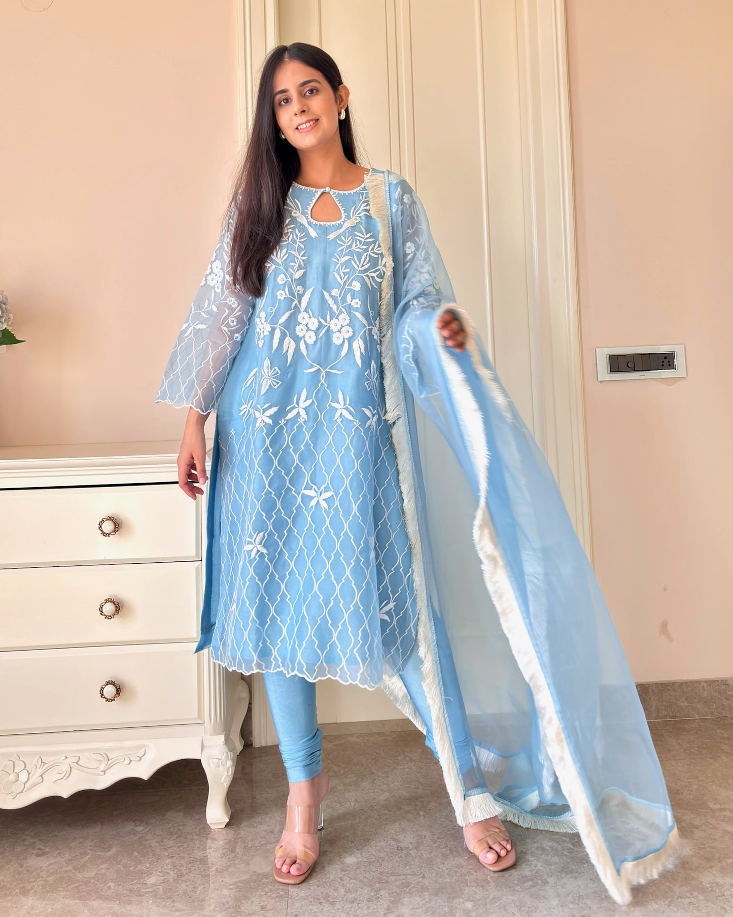 Blue Elegance Pure Organza Suit