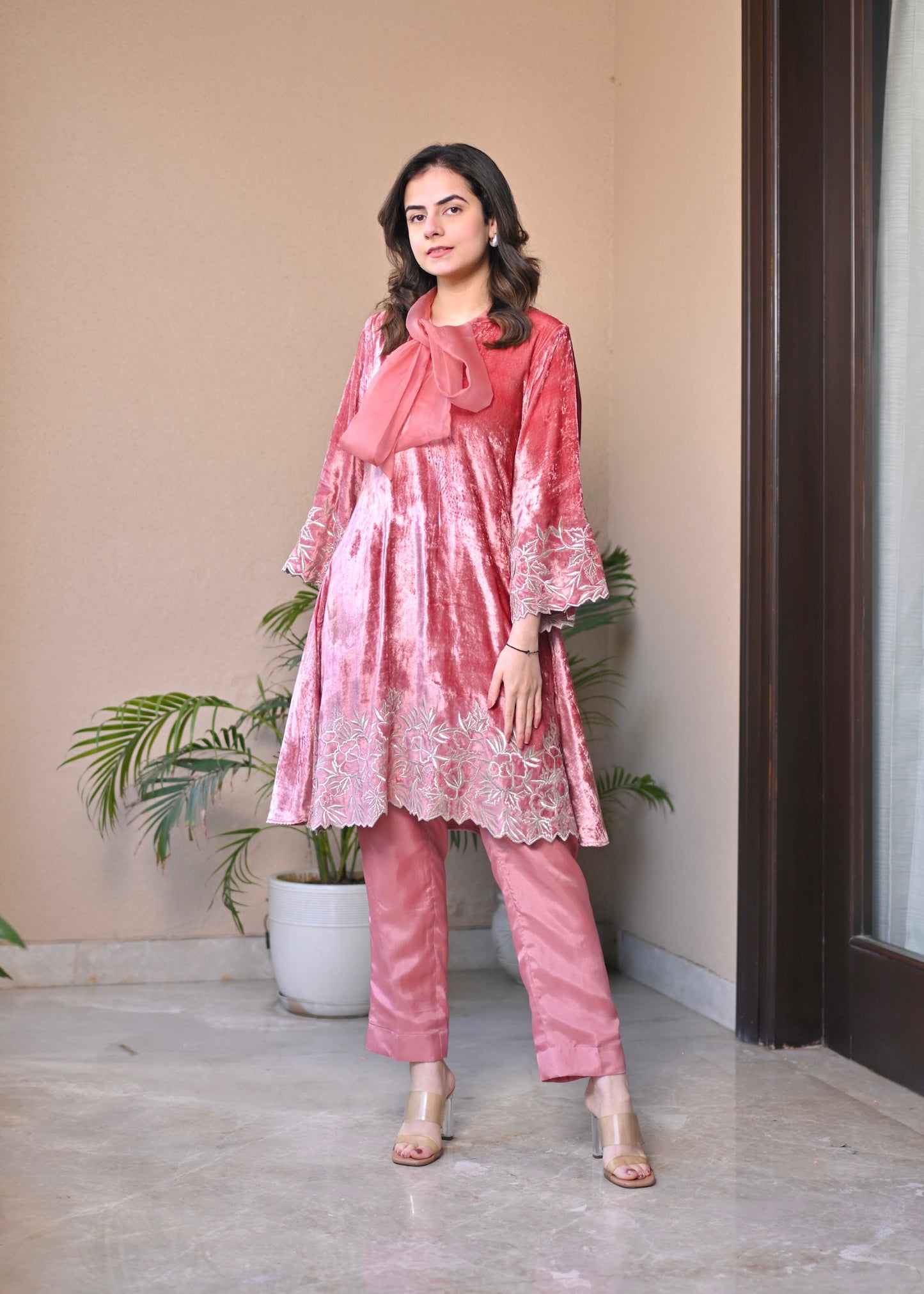 Blush Velvet Bow Set