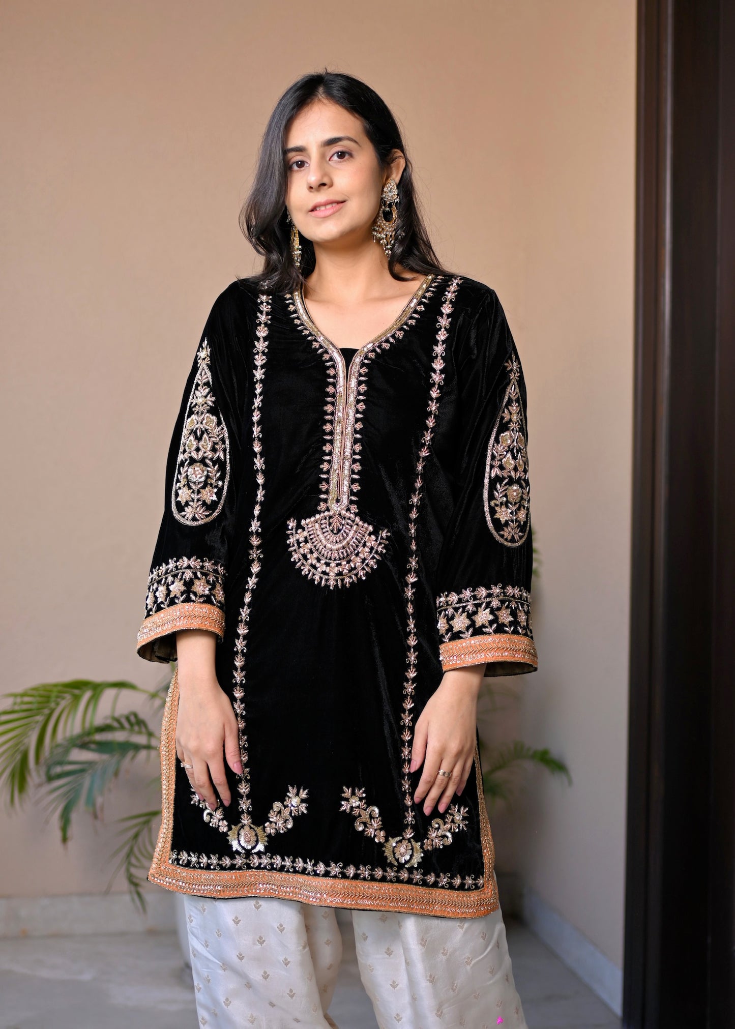 Noor- Black & Rust Velvet Suit