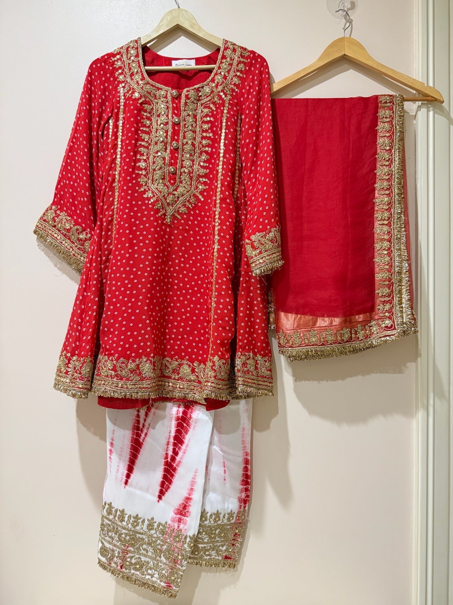 Red Bandhani Embroidered Set