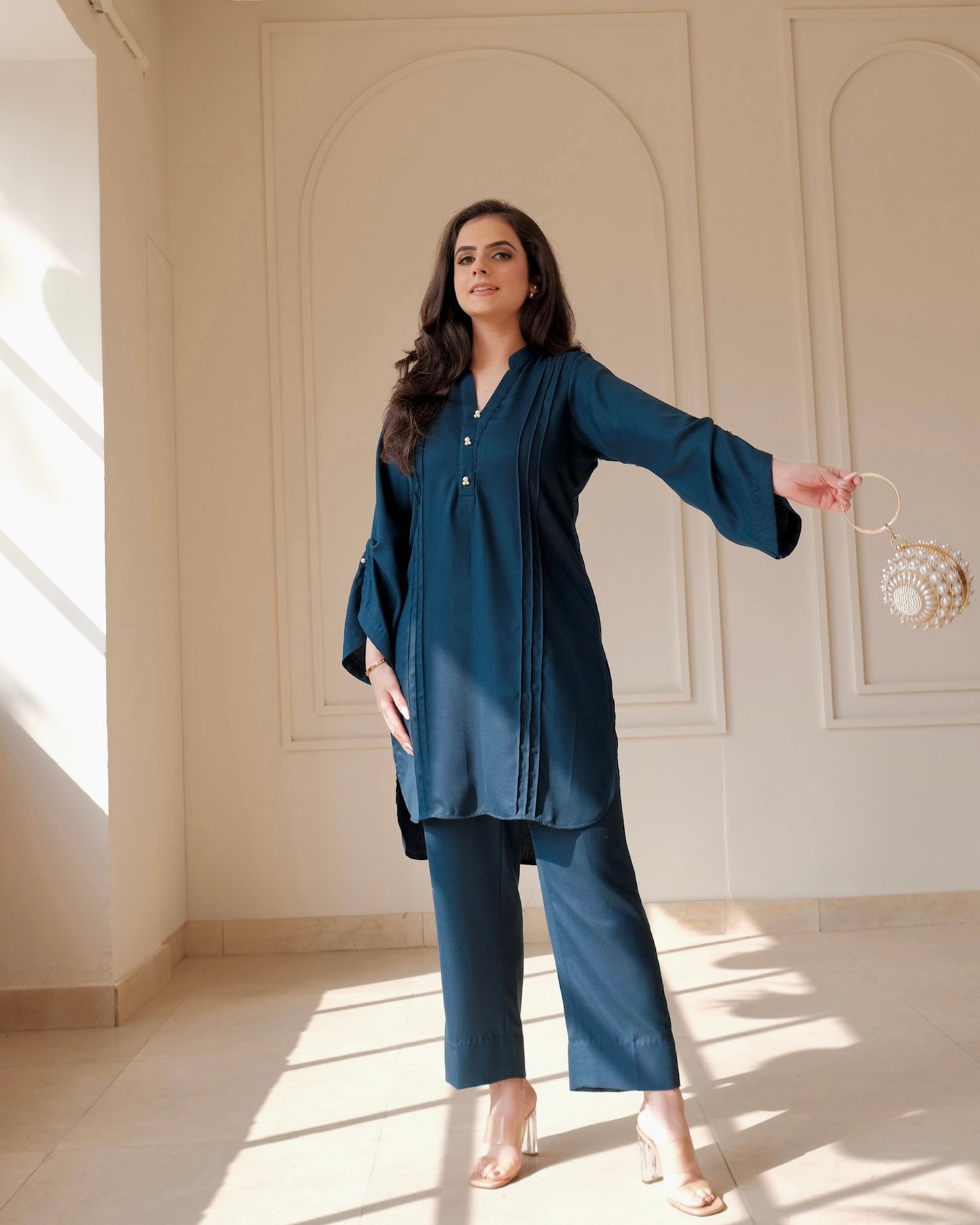 Pashmina Co-ord Set with Pearl Detailing