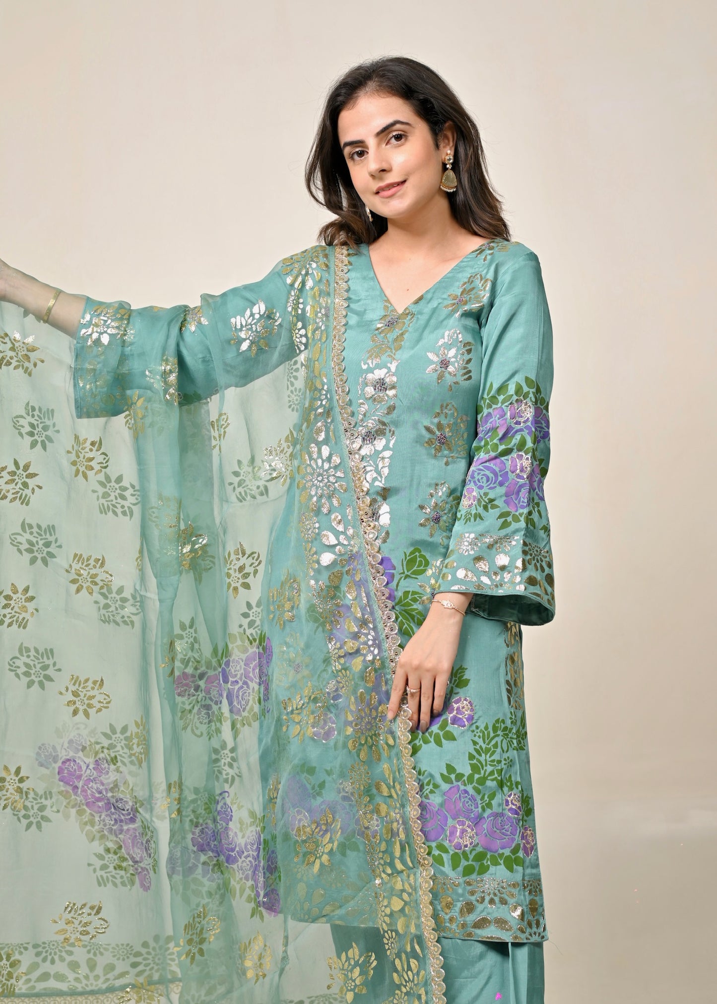 Blue Bloom Pure Organza Suit