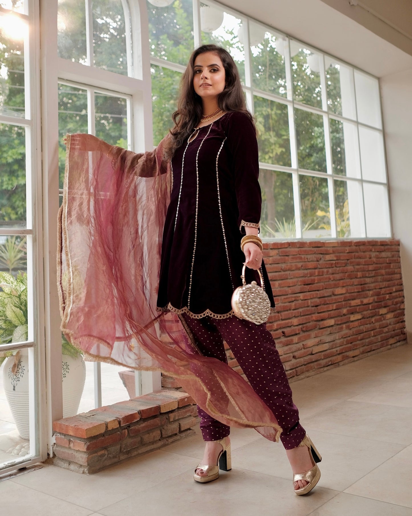 MEHROON VELVET ANARKALI
