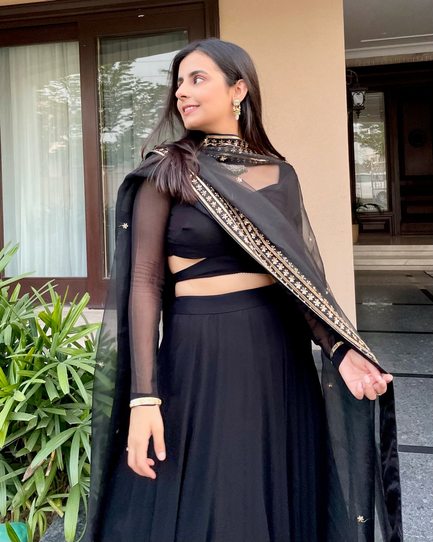 TARA- Black Georgette Lehenga with Hand Embroidery