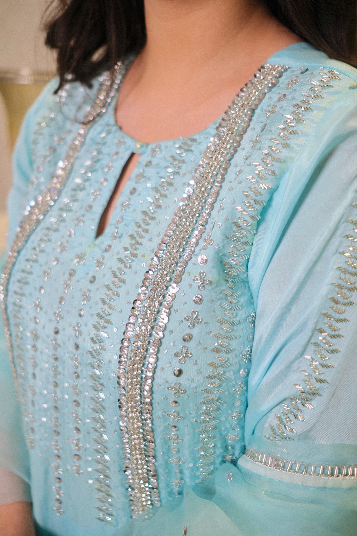 Sky Blue Silk Suit