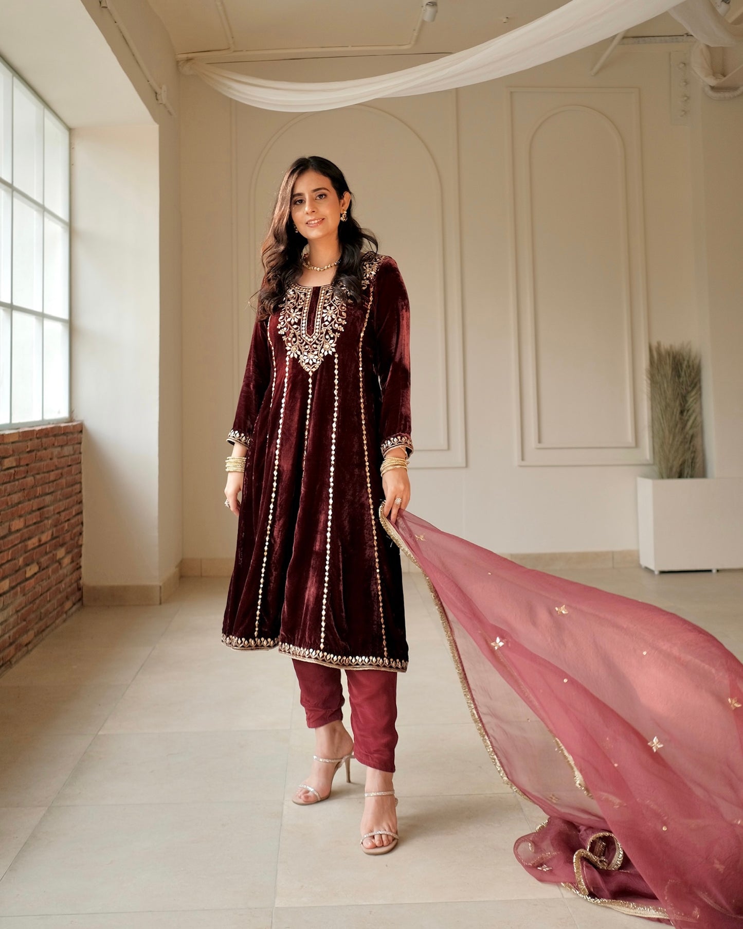 ROYAL MEHROON VELVET ANARKALI