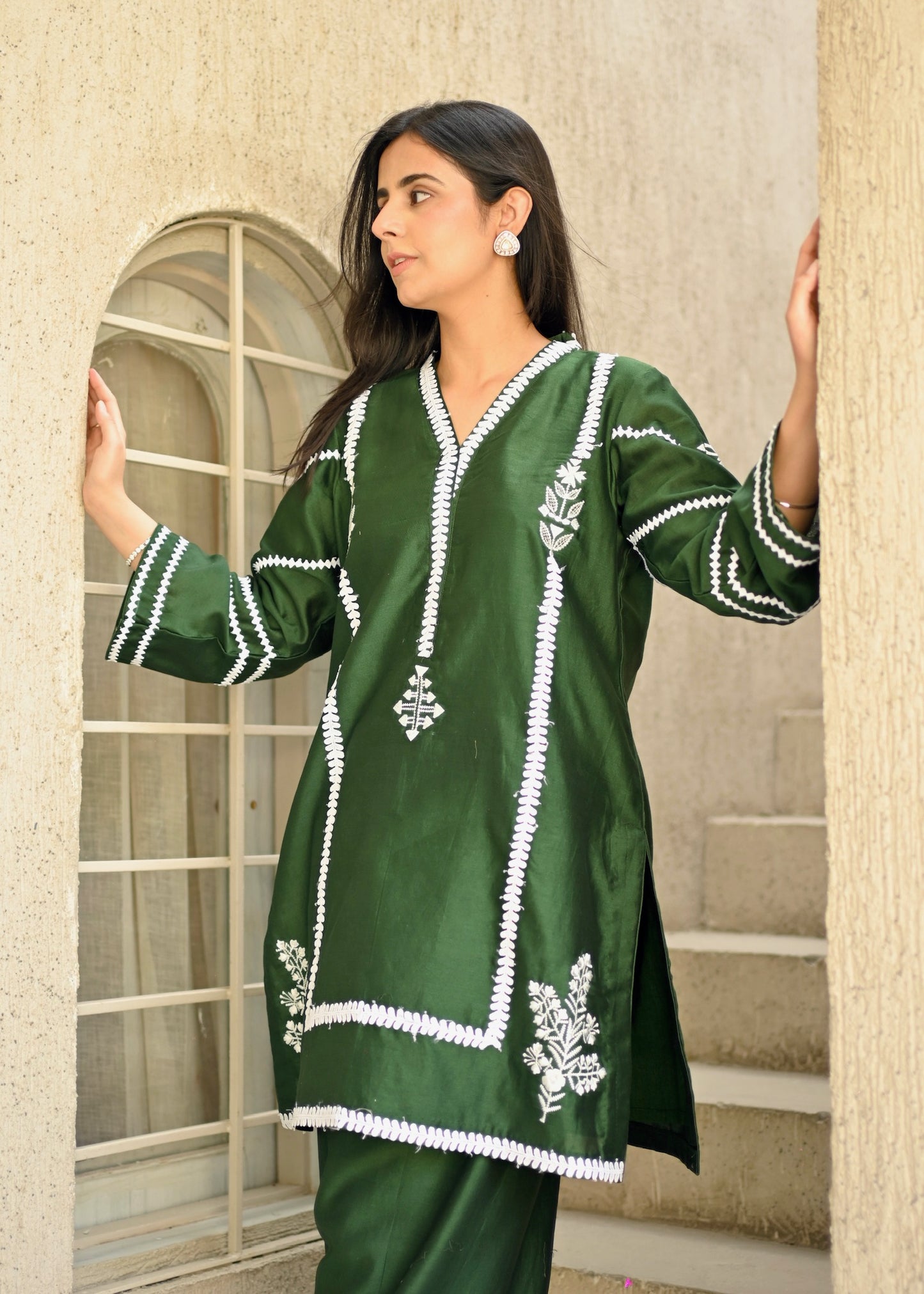 Bottle Green Breeze – Chanderi Suit Set