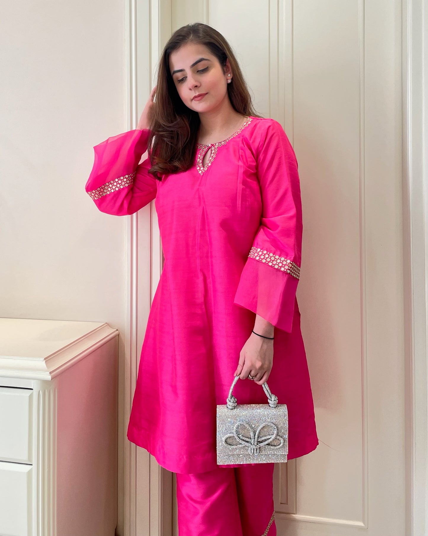 Hot Pink Dupian Silk Ensemble