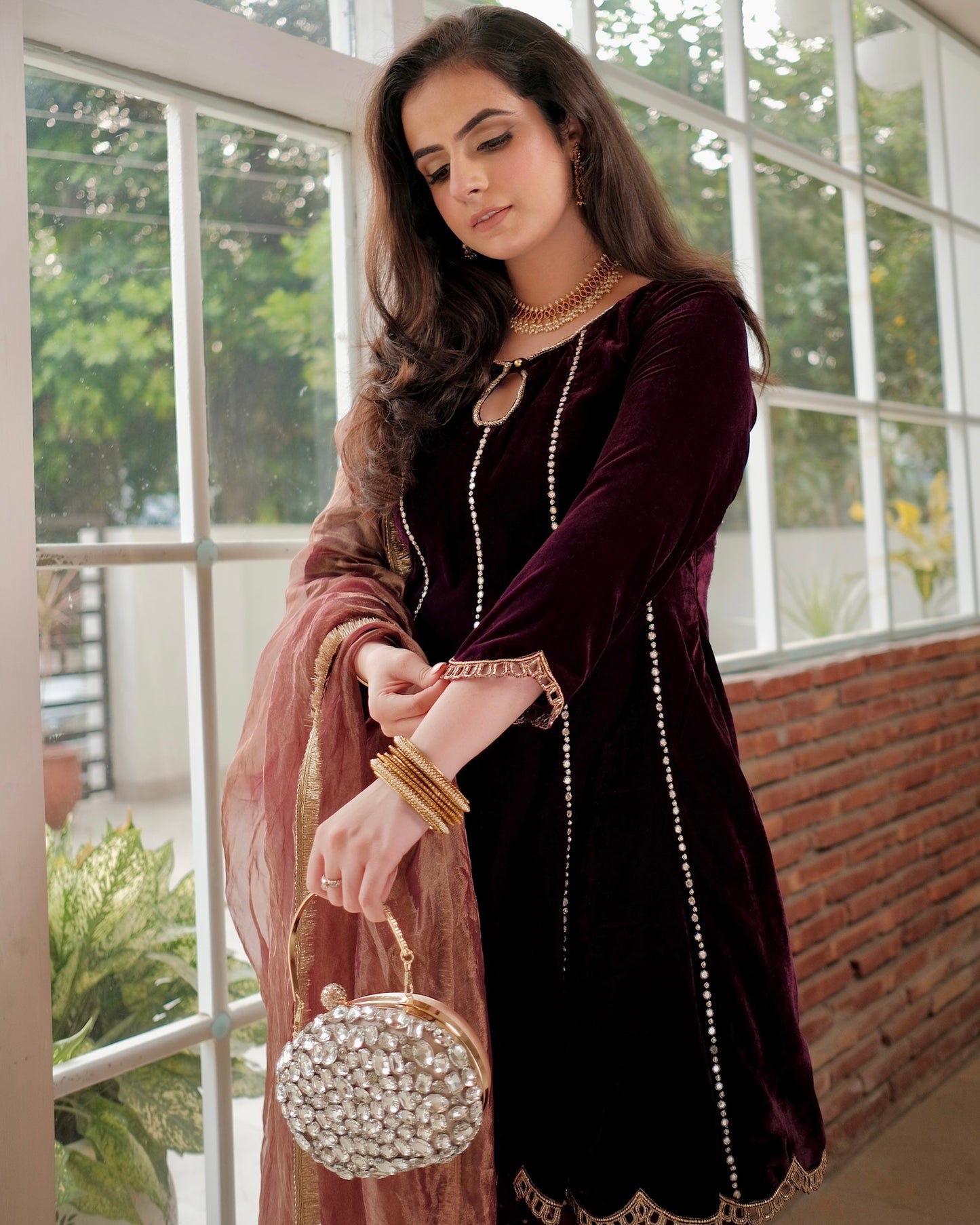 MEHROON VELVET ANARKALI