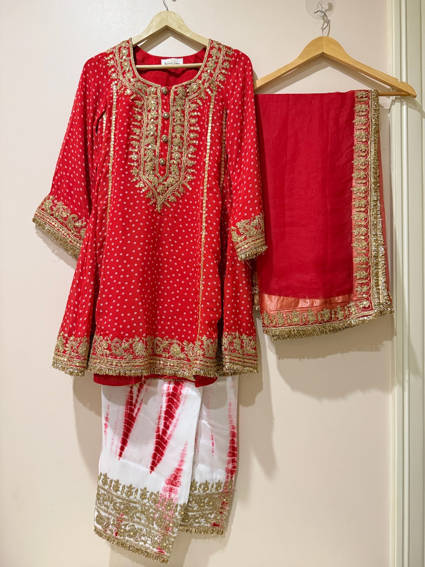 Red Bandhani Embroidered Set