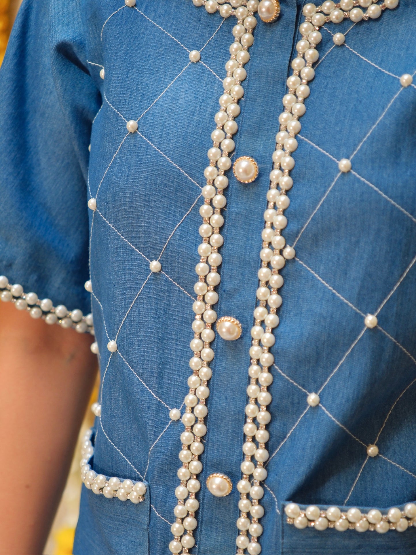 Denim Pearl Embroidered Co-ord Set