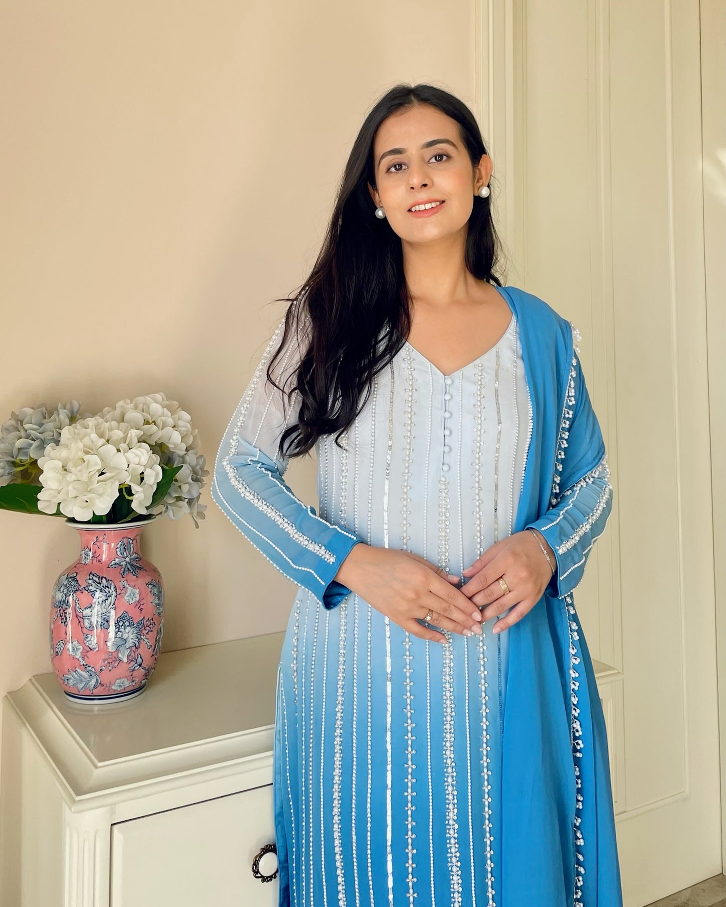 Ombre Blue Georgette Suit