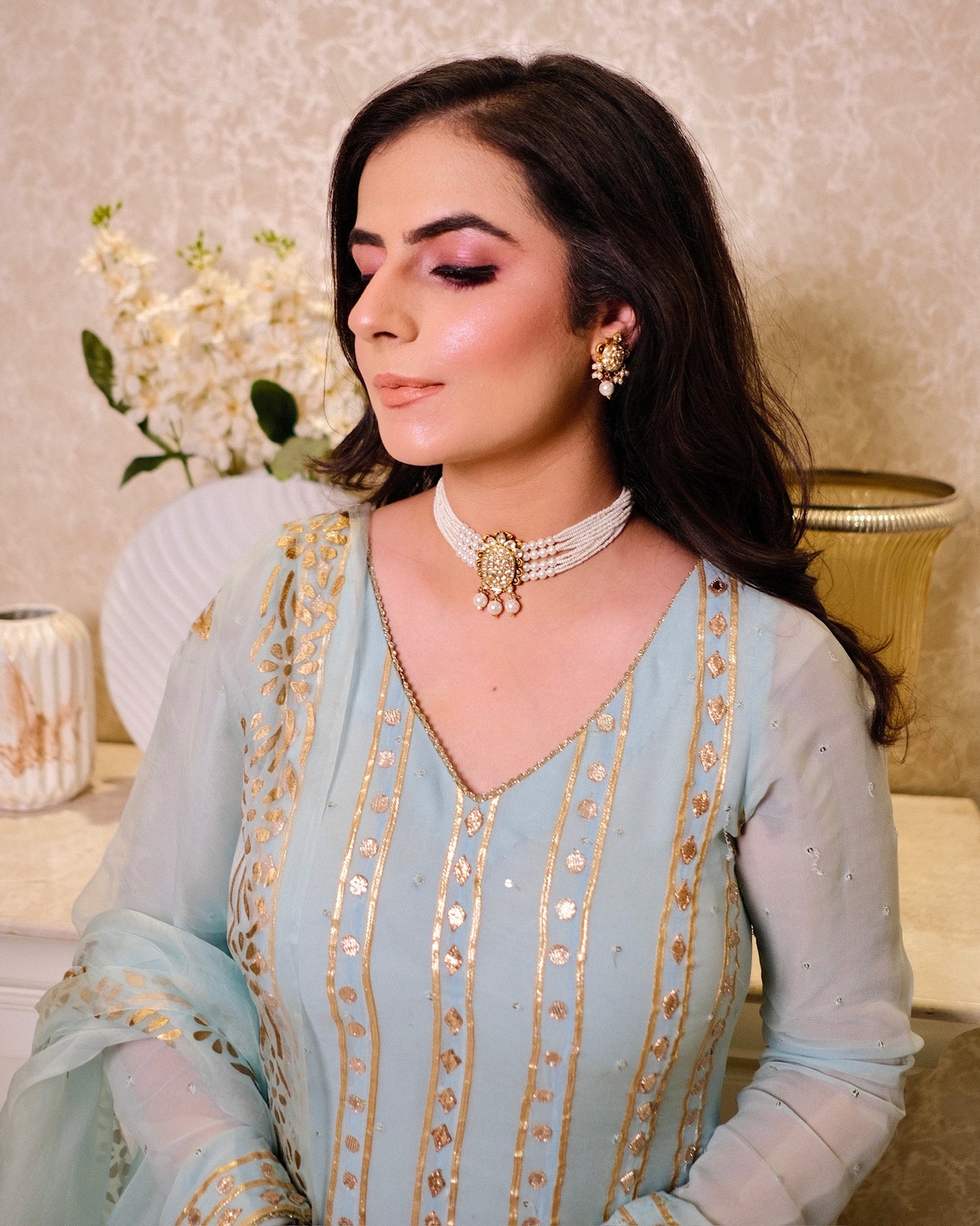 Elegant Georgette Anarkali Suit with Block printed & Hand-Painted Dupatta