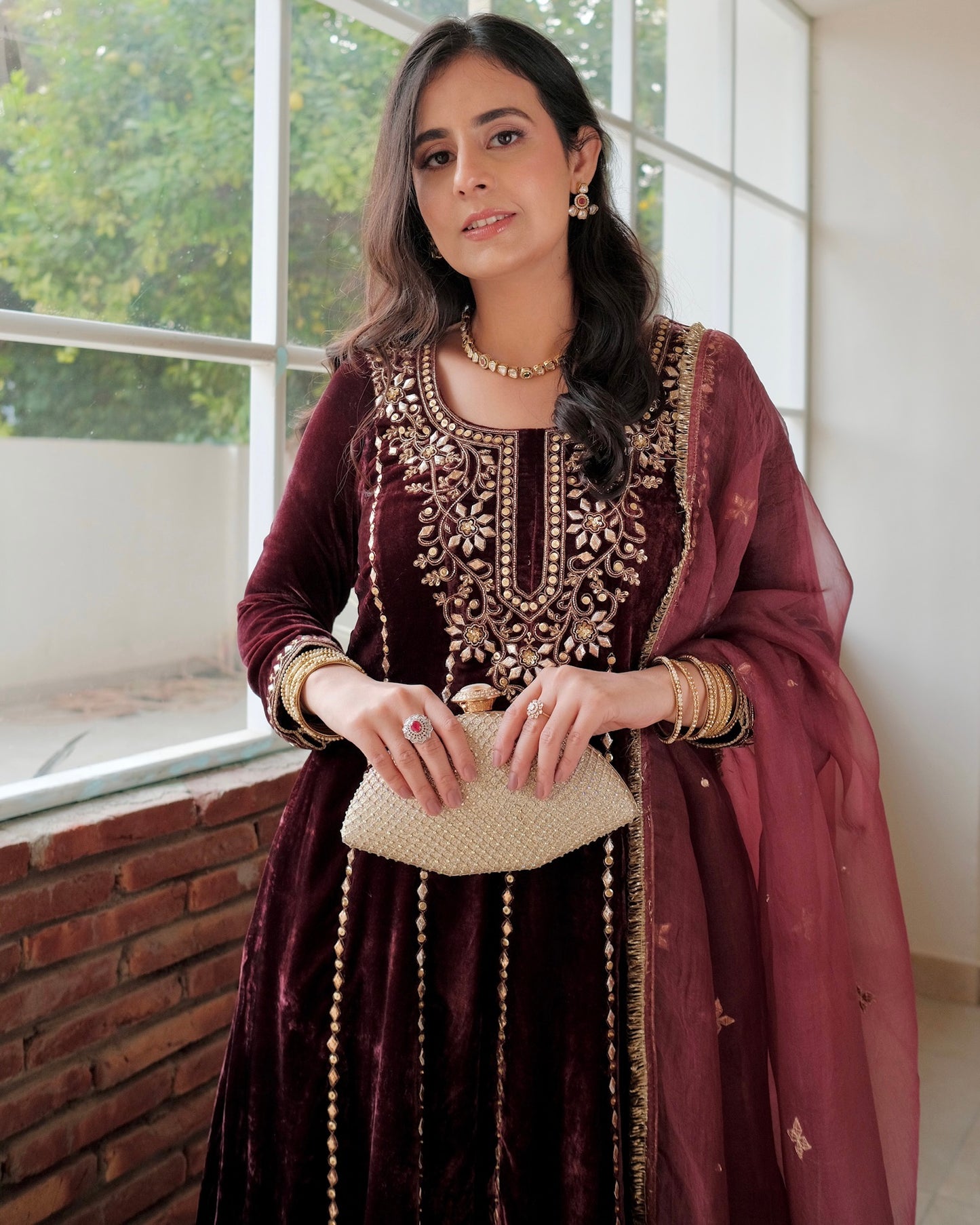 ROYAL MEHROON VELVET ANARKALI