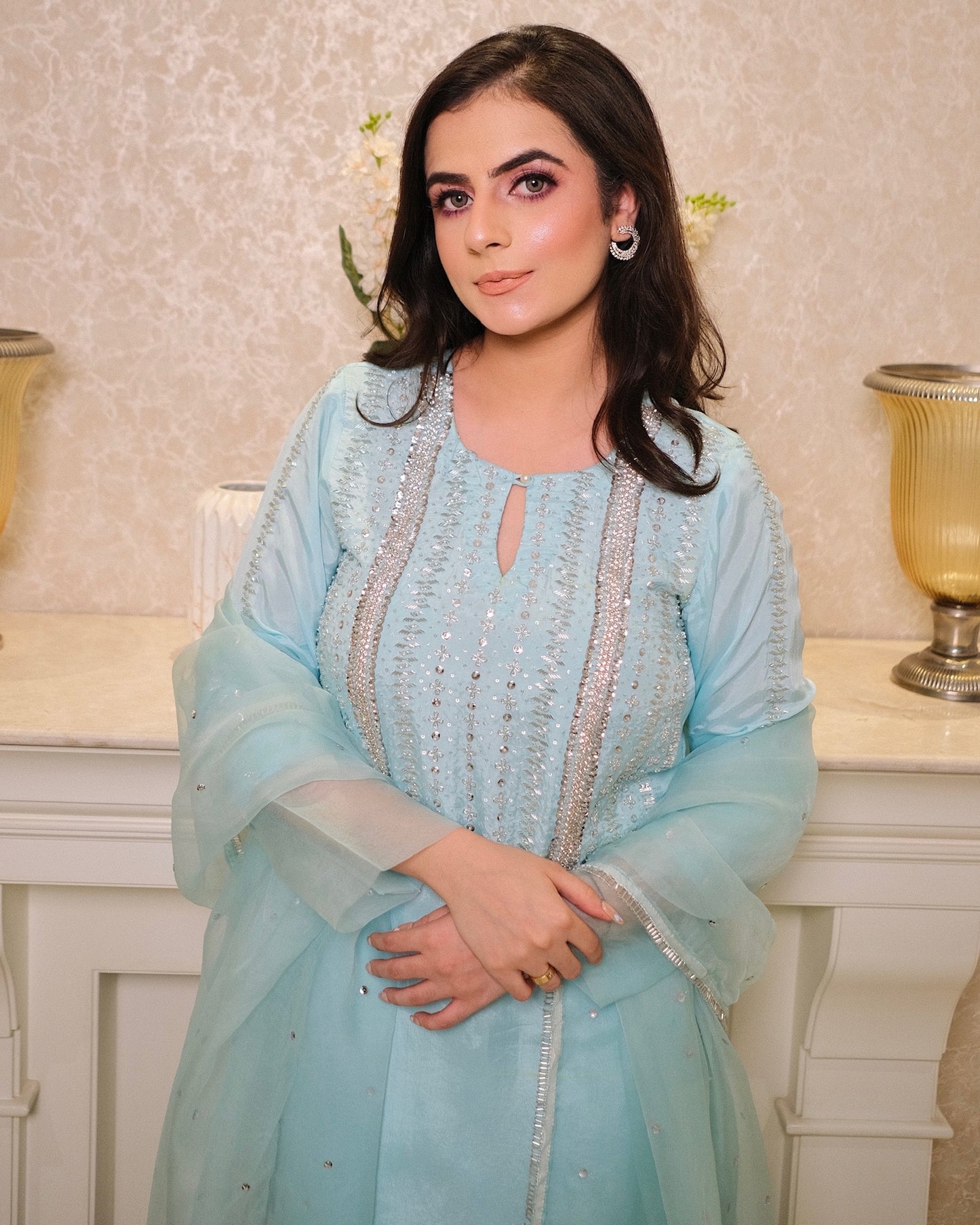Sky Blue Silk Suit