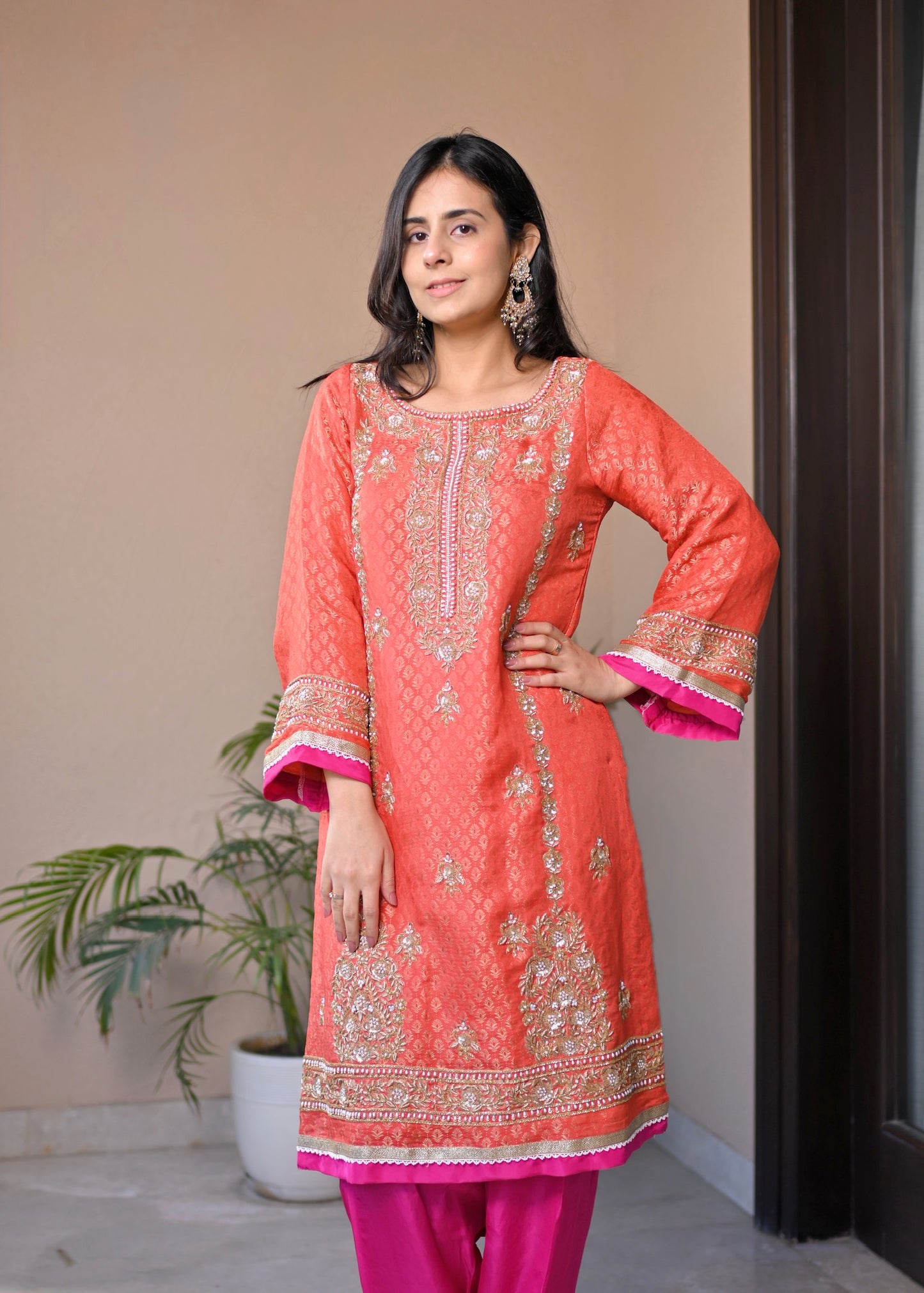 Gulnar Coral Radiance Banarasi Suit