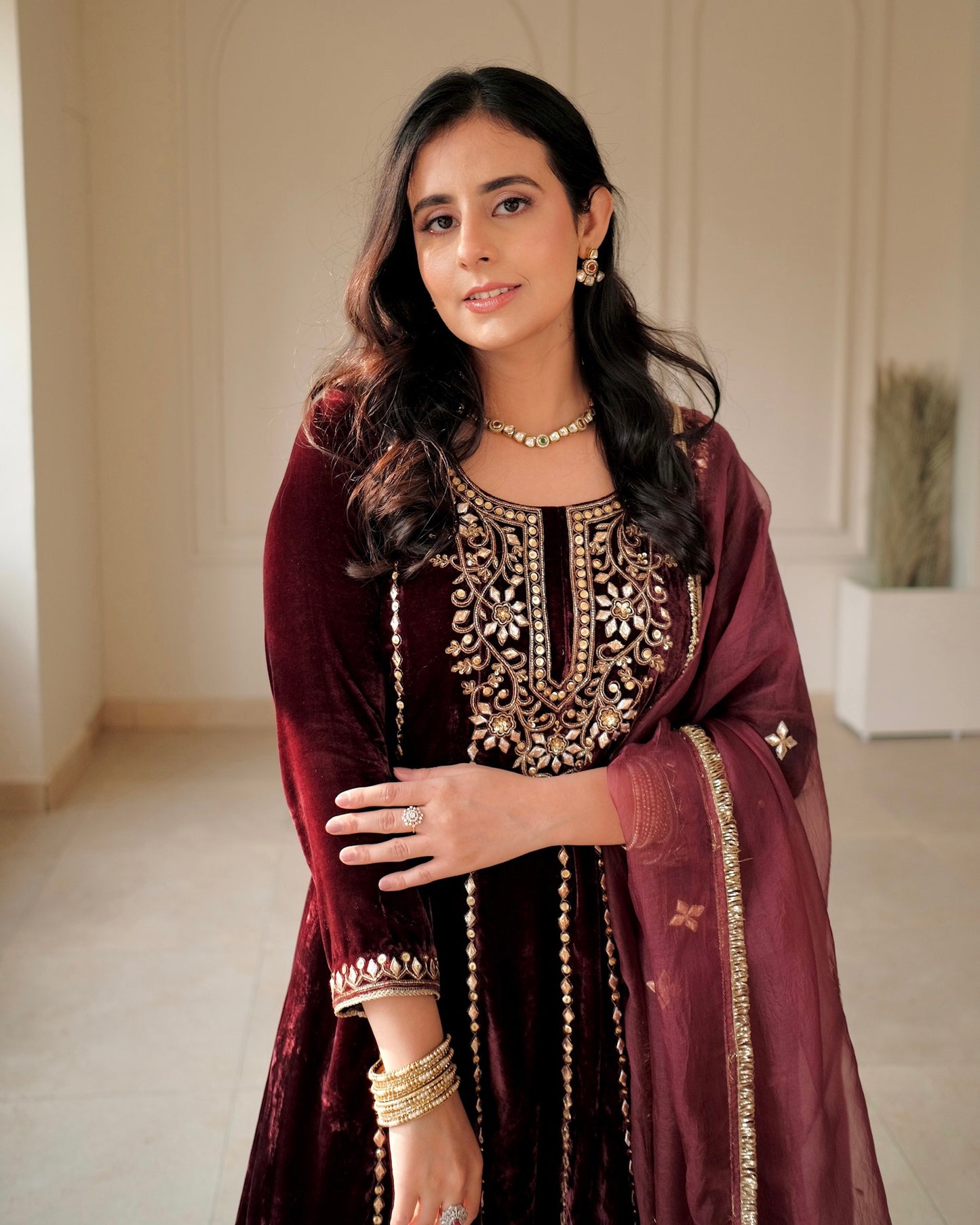 ROYAL MEHROON VELVET ANARKALI