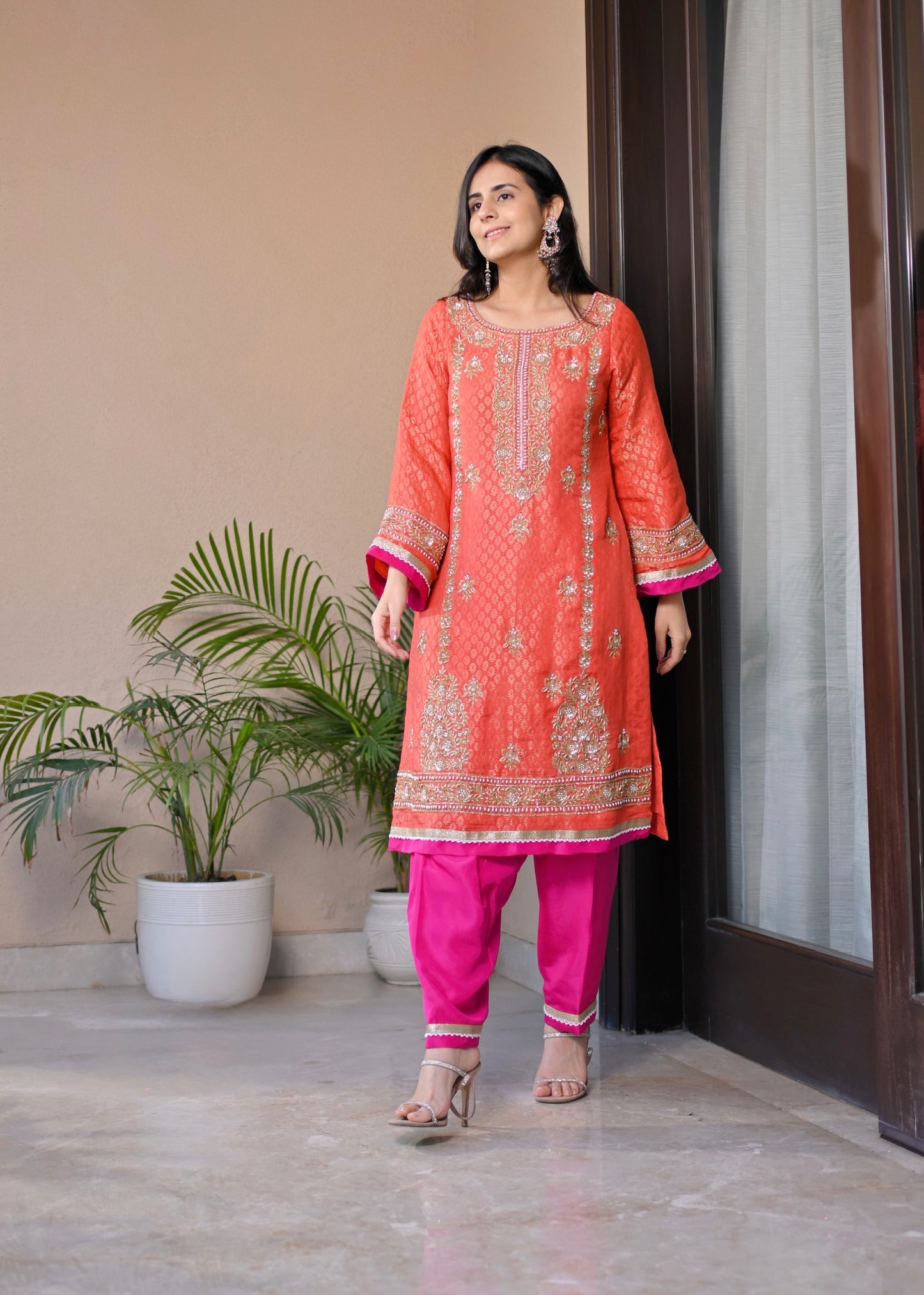 Gulnar Coral Radiance Banarasi Suit