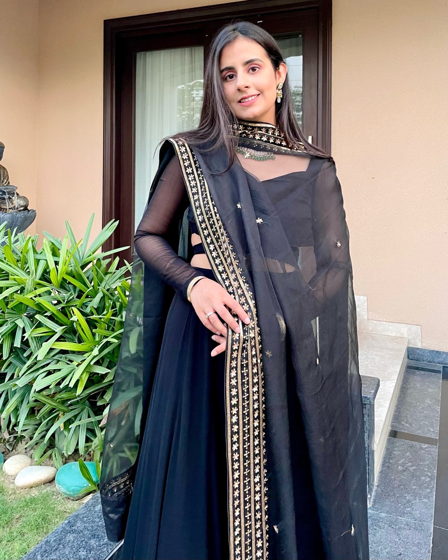 TARA- Black Georgette Lehenga with Hand Embroidery