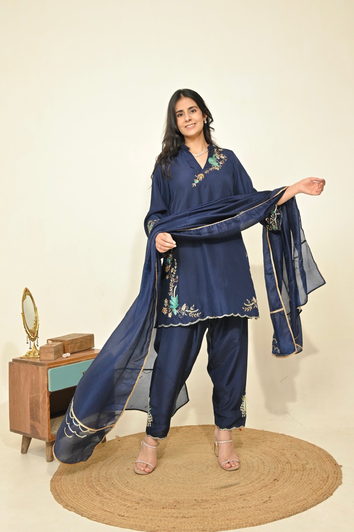 Navy Blue Pure Silk Ensemble