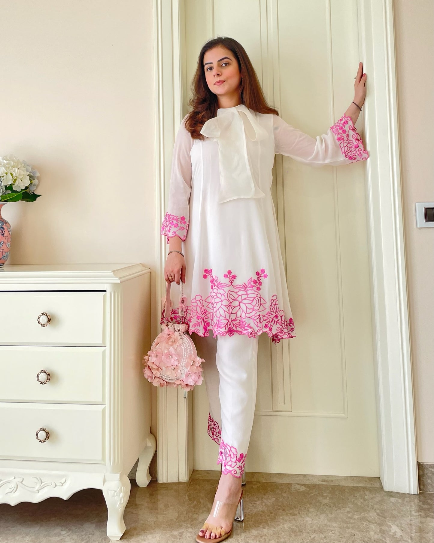 Ivory Blossom Georgette Co-ord Set