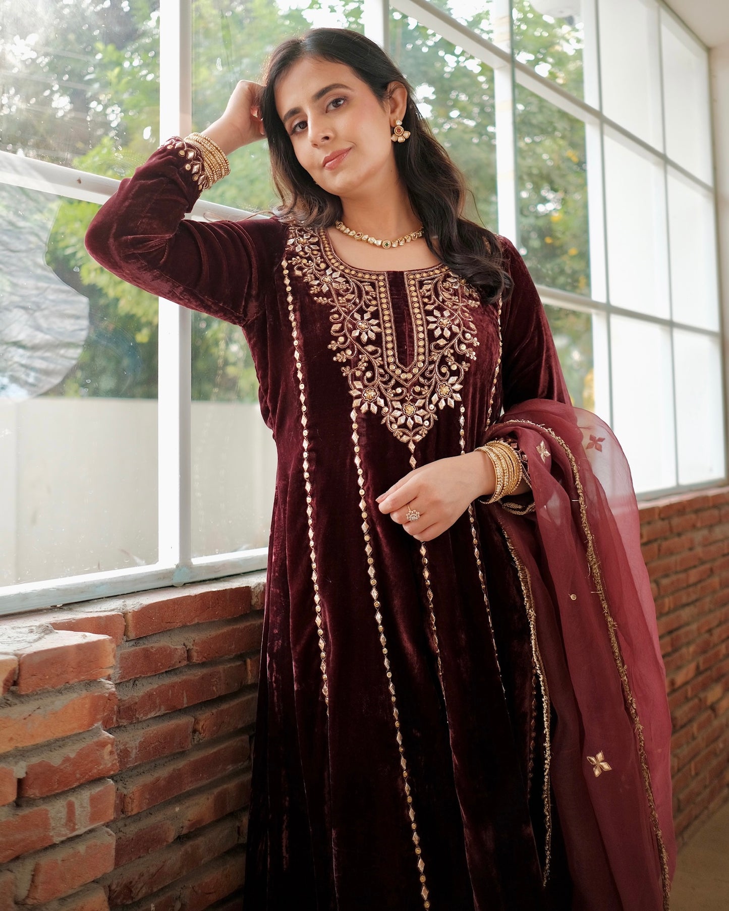 ROYAL MEHROON VELVET ANARKALI