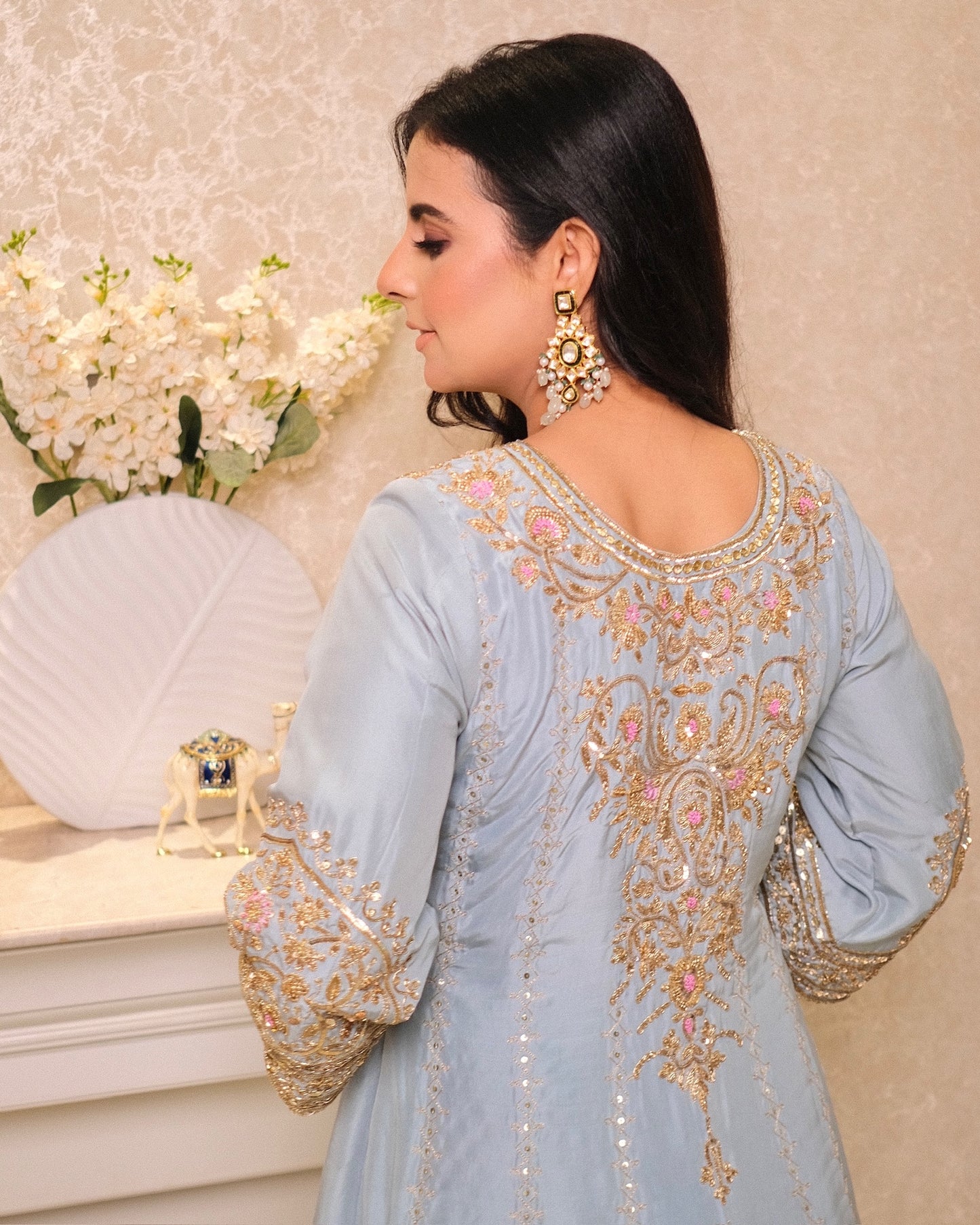 Pure Silk Anarkali Suit with Hand Embroidery & Organza Dupatta